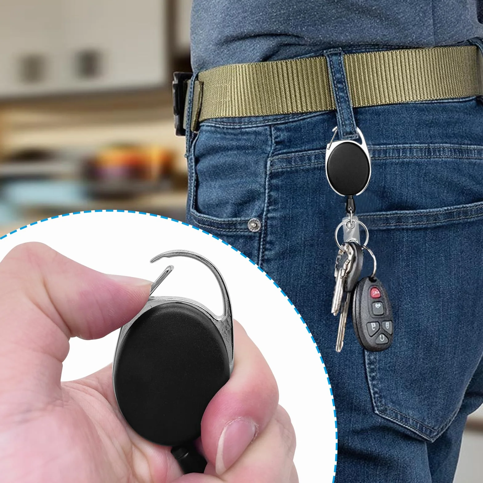 Porta Badge Retrattile 2Pcs Clip a Bobina con Portachiavi per Carte d'Identità
