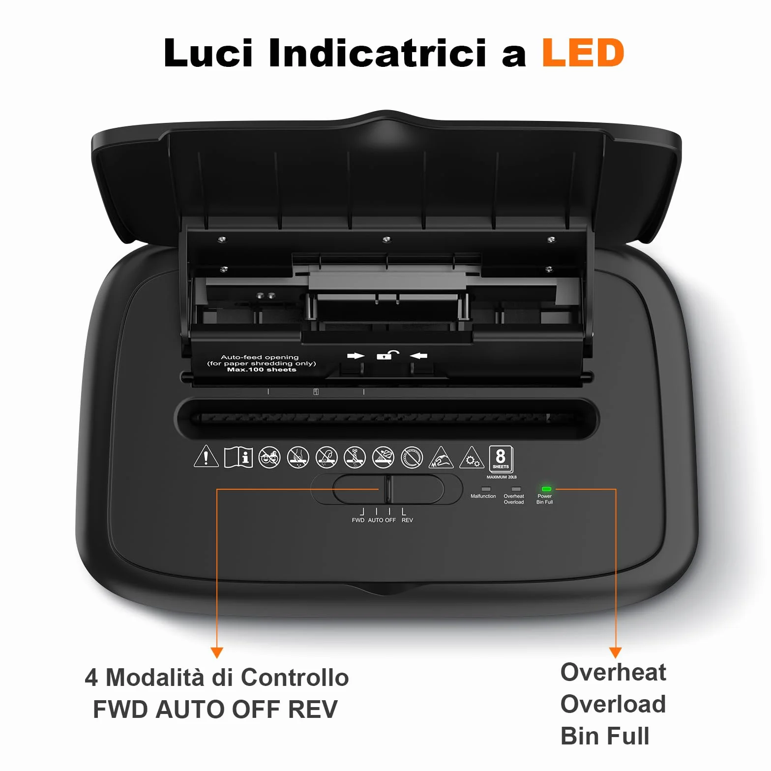 Bonsaii Distruggidocumenti, taglio micro-particellare P4, alimentazione automatica fino a 100 fogli, sistema anti-intasamento, 30 min continuo, contenitore da 16L – Per ufficio e casa, C231-D