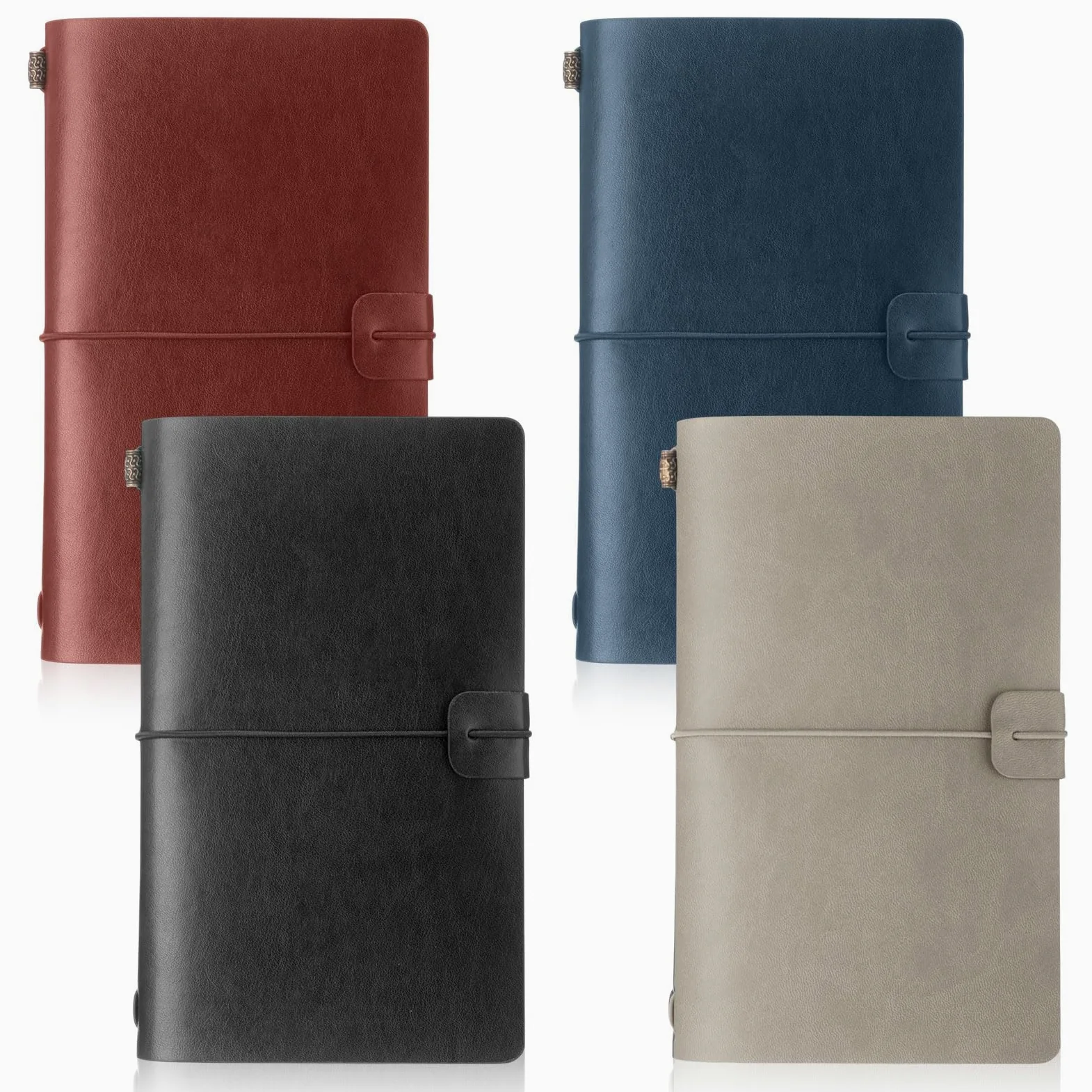 Epakh Confezione da 4 quaderni da viaggio vintage, ricaricabili in pelle PU, 80 fogli/160 pagine, agenda per uomini e donne, 12 x 20 cm (nero/blu navy/bordeaux/tortora)