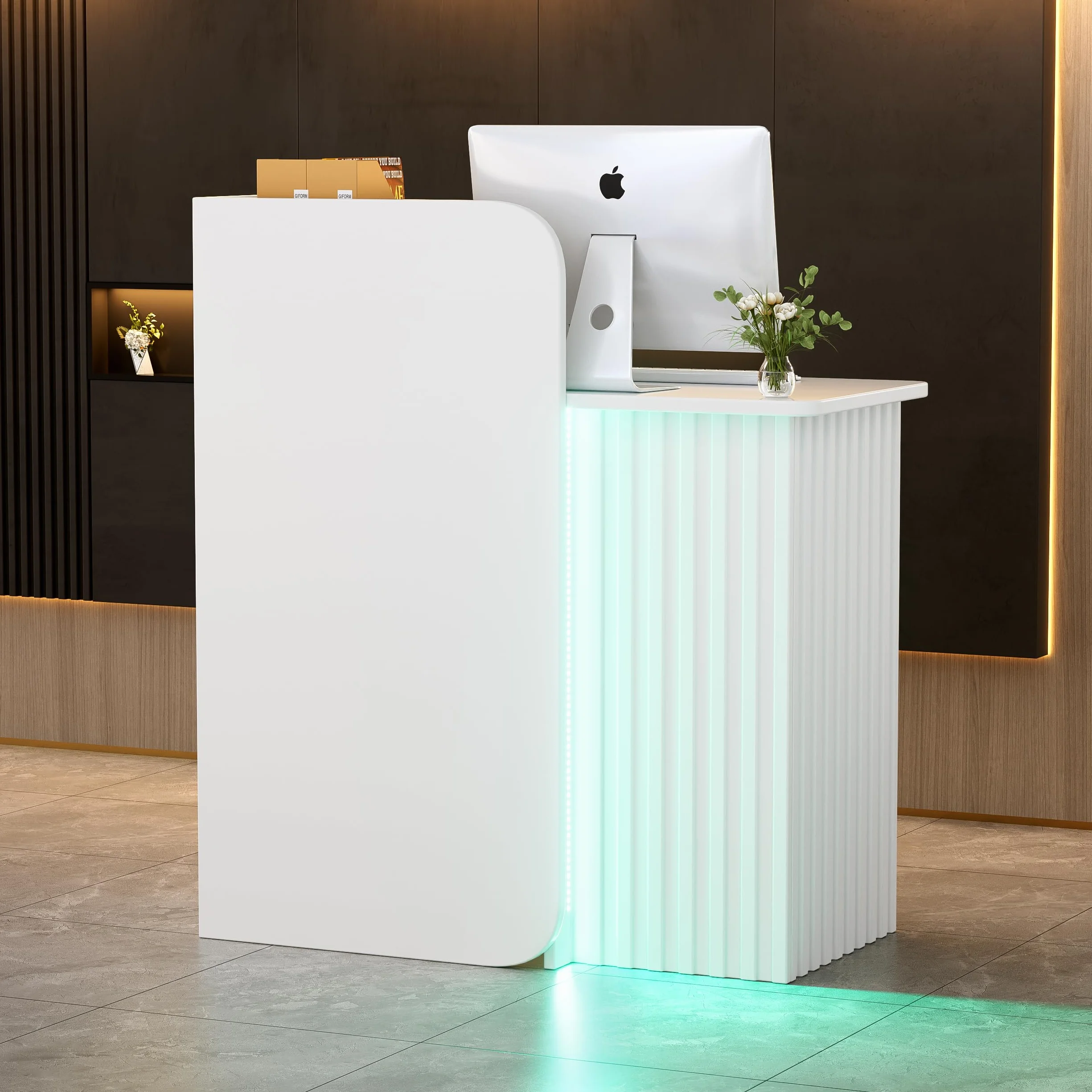 Banco Reception con LED Luce Bancone Reception Ufficio Con Cassetti con serratura Compatto Bancone Vendita Bancone Cassa Piccolo Mobili per reception per Ufficio,Hotel,Centro Estetico 44x80x100CM