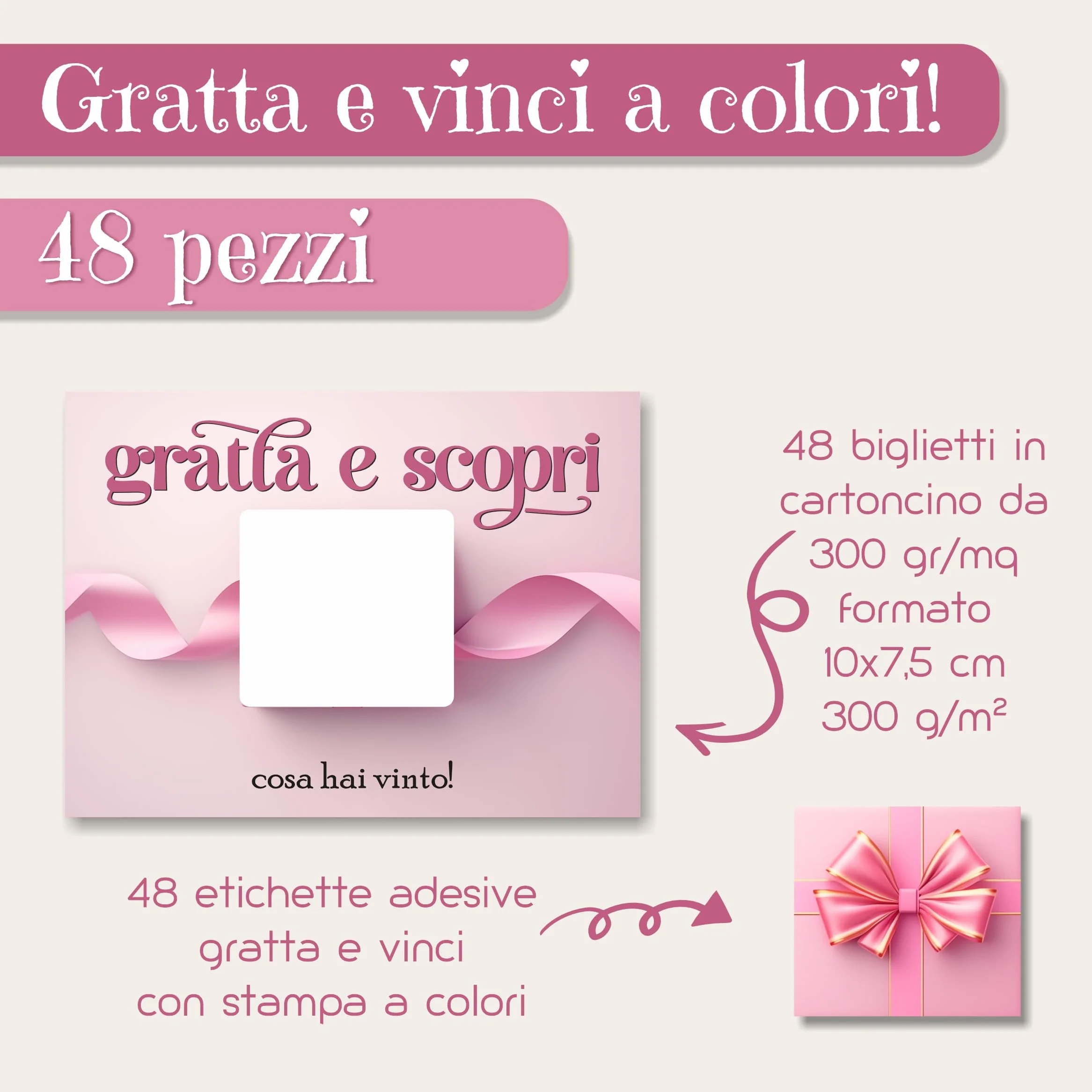 Biglietti Gratta e Vinci Personalizzati per Feste Made in Italy 48 Pezzi