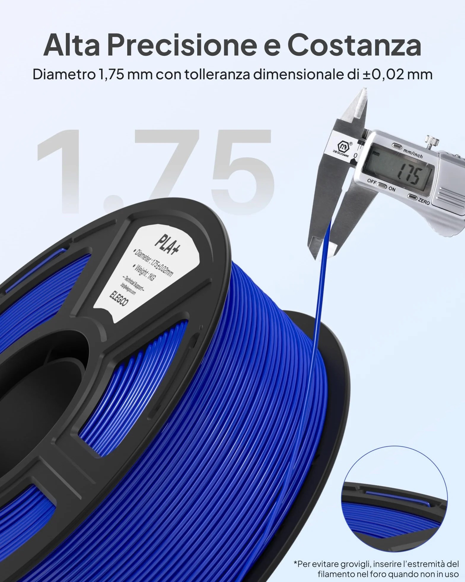 ELEGOO PLA+ Filamento 1,75mm Traslucido 1KG, PLA Plus Alta Resistenza per Stampanti 3D, Precisione Dimensionale +/- 0,02mm