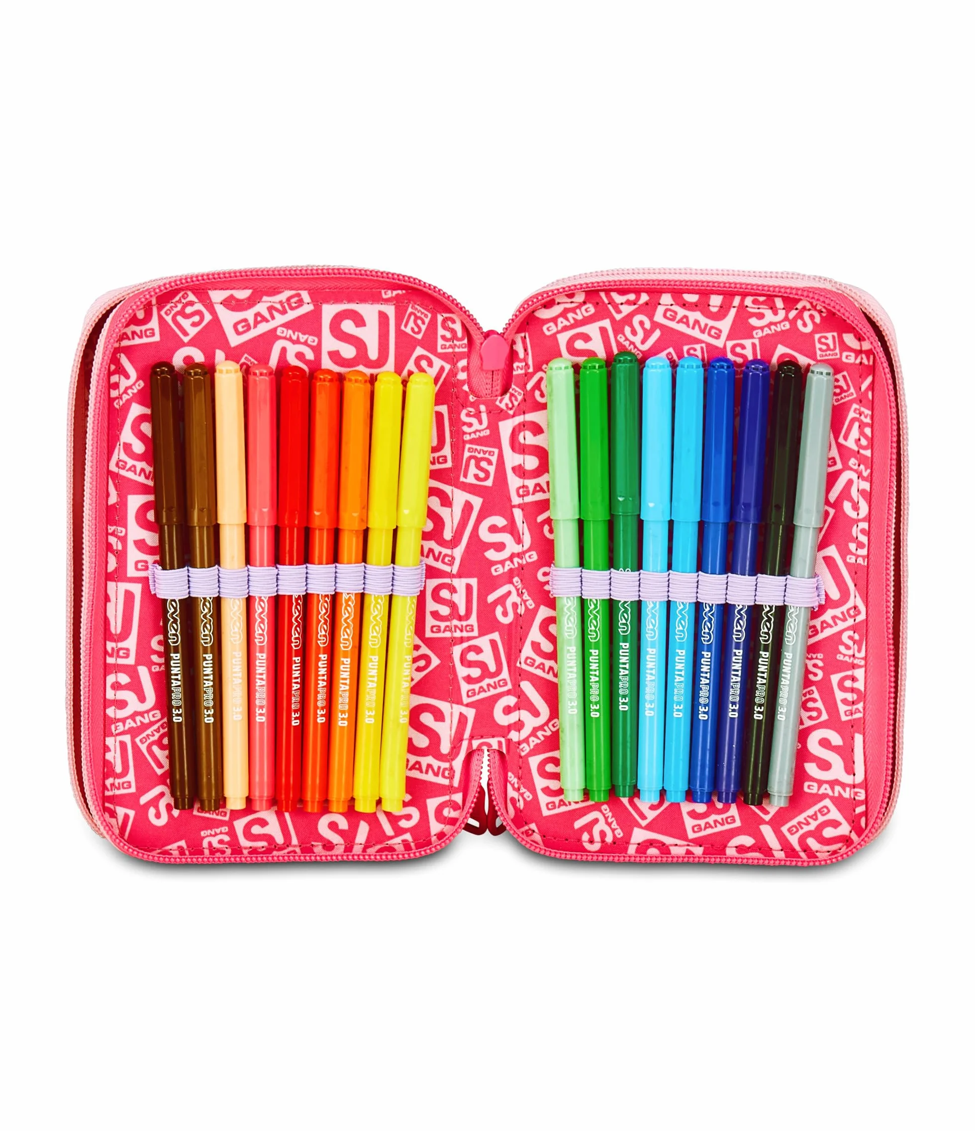 SJ GANG STYLE JAM GANG Astuccio Scuola 3 Zip Rosa Portapenne Triplo Scomparto