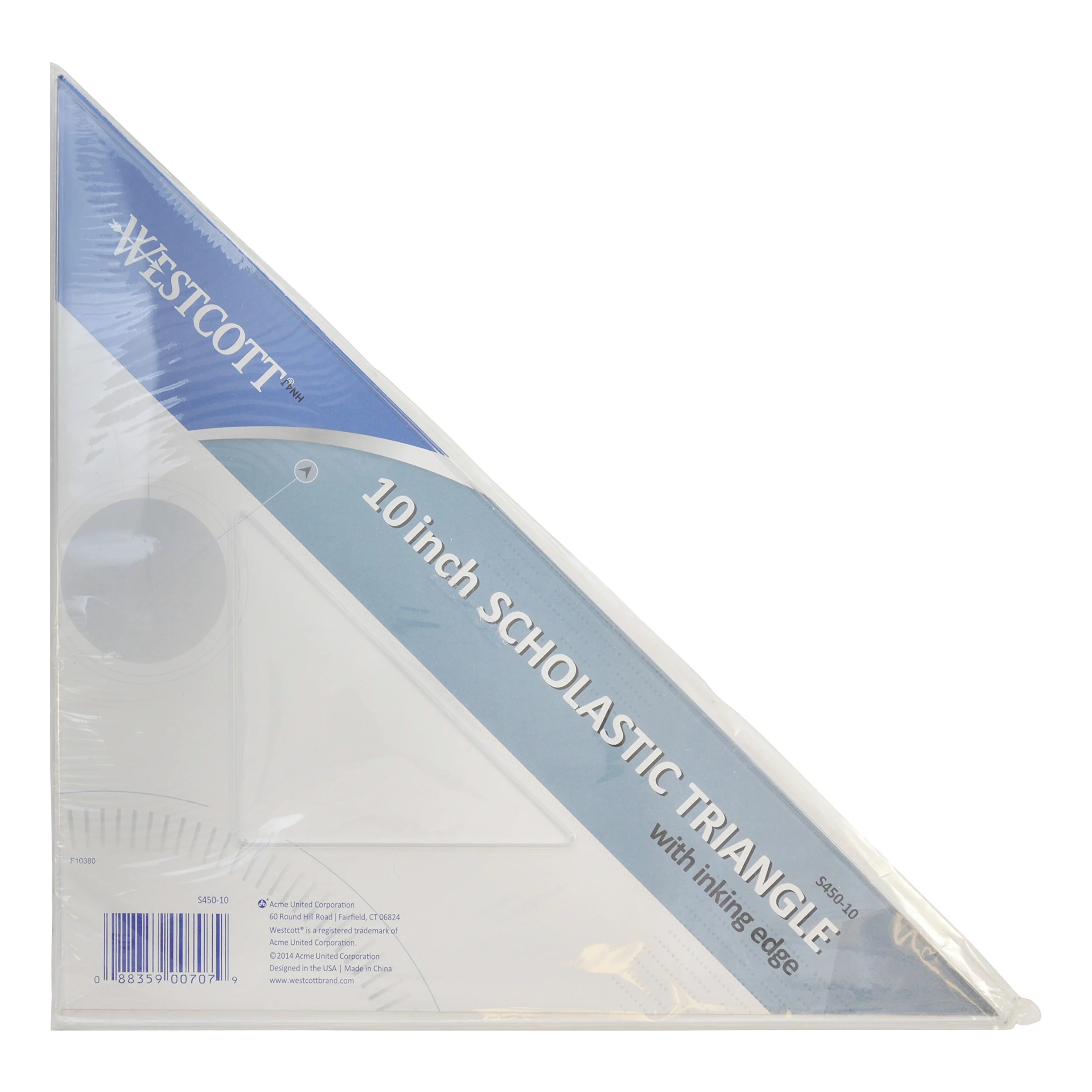 Westcott S450 – 25,4 cm in Do, 45/90 gradi righello triangolare, polistirolo, dimensioni 25,4 cm, trasparente