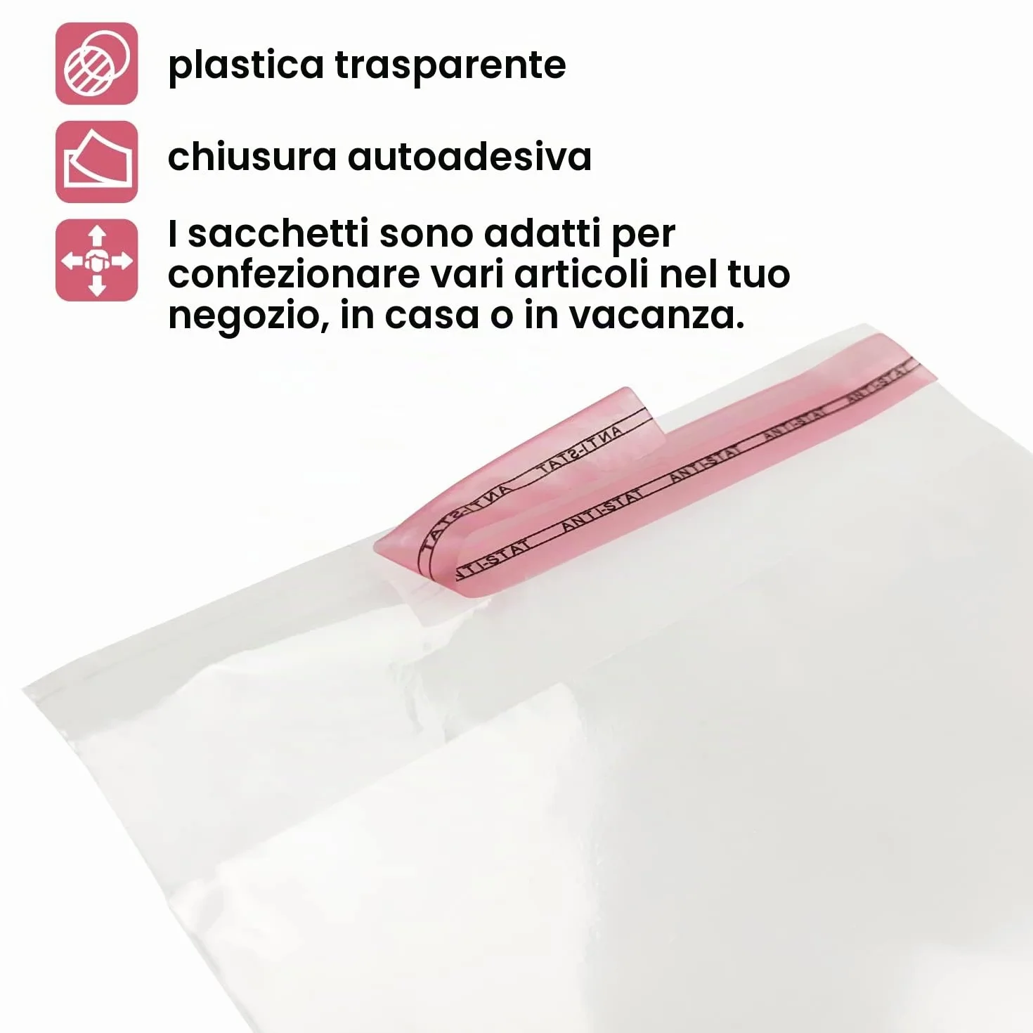 Netuno Bustine trasparenti autoadesivi 13,5 x 18,5 cm polipropilene sacchetti protettive per vestiti documenti