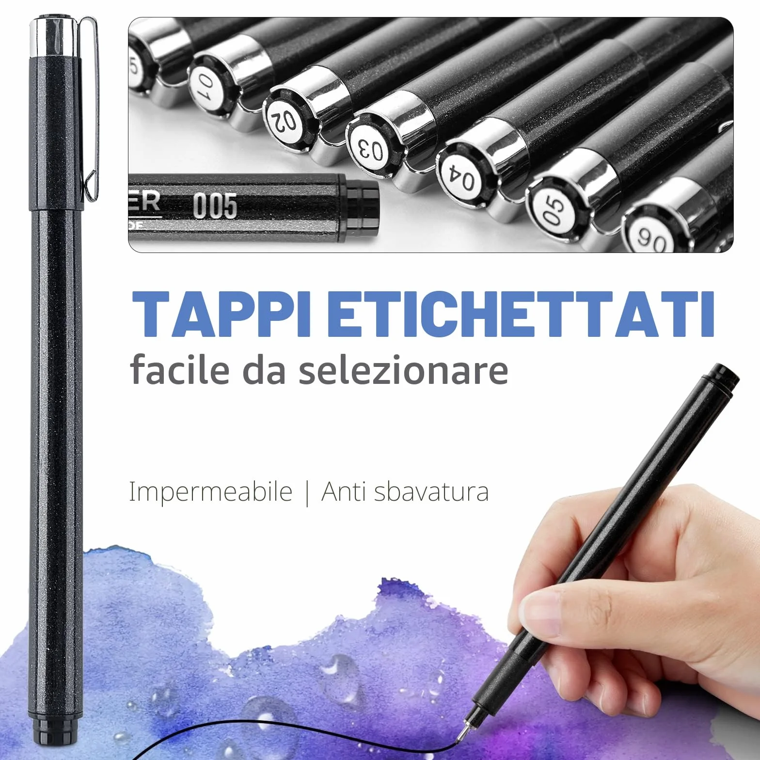 YISAN Penne Calligrafia Lettering, Fineliner, Pigment Liner, Punta Fine, Nero, Disegno