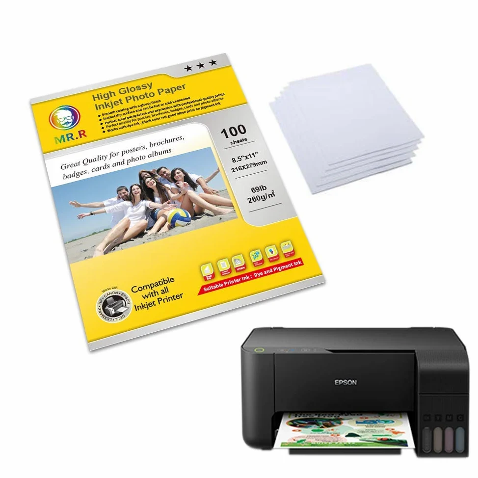 MR.R Carta fotografica lucida su un lato singolo, 260 g/m², 21,3 x 27,9 cm, 100 fogli per confezione