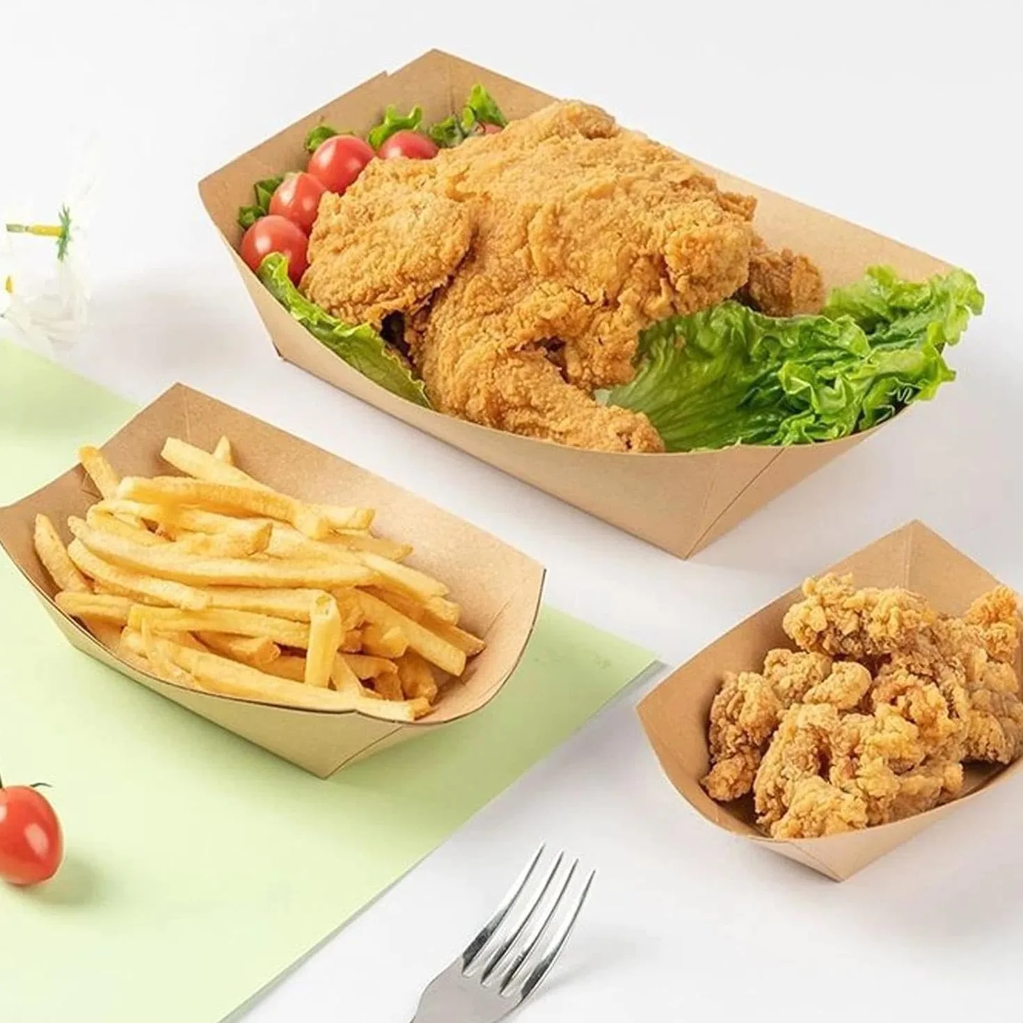 Barchette Finger Food Monouso 100 Pezzi, Vaschette Cibo in Cartone Kraft Biodegradabile 12,5 x 8,3 x 3,6 cm