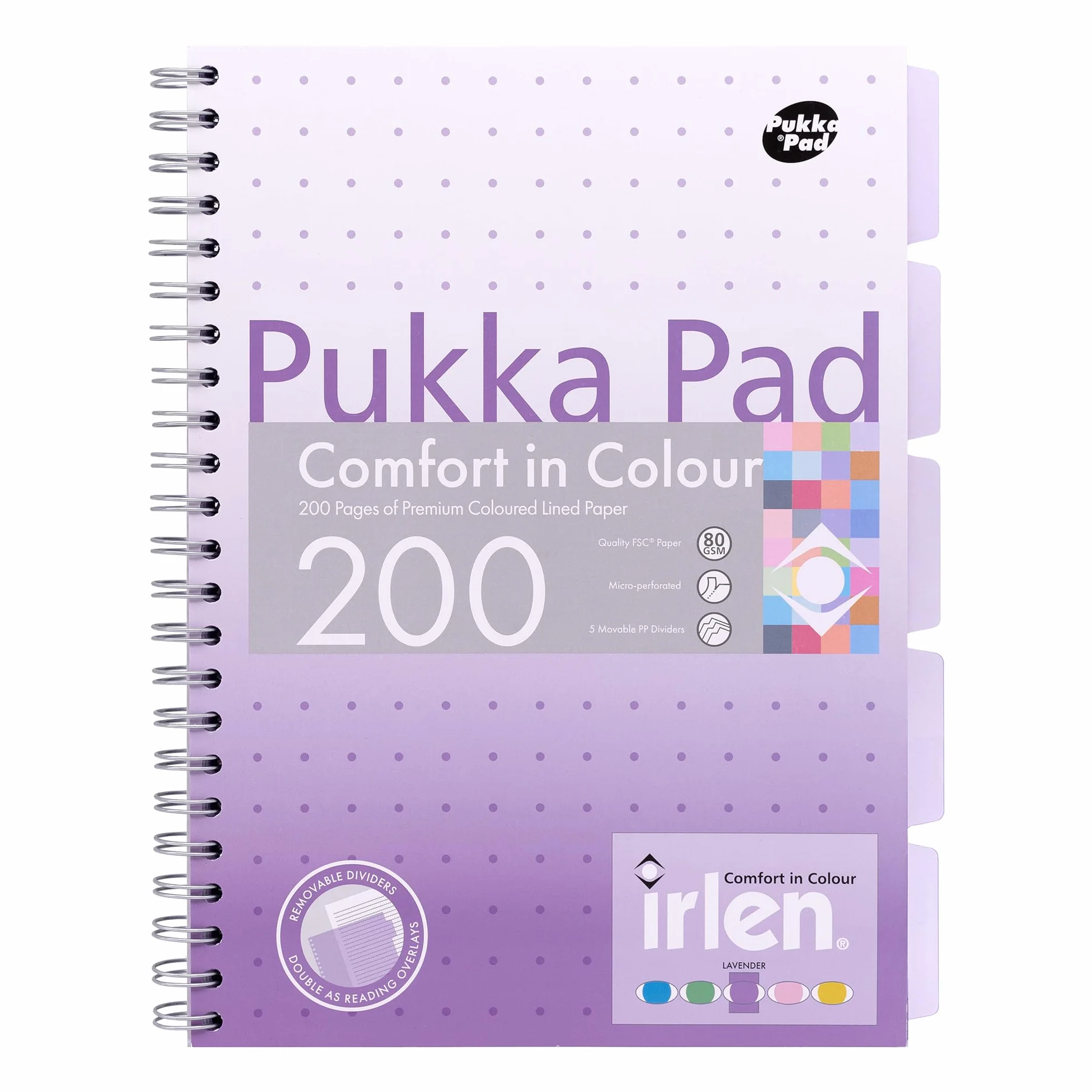 Pukka Pad Irlen - Quaderno per progetti formato A4, confezione da 3, 200 pagine, 100 fogli di carta a righe e colorata 80 g/m² e 5 divisori riposizionabili, progettato per difficoltà di percezione