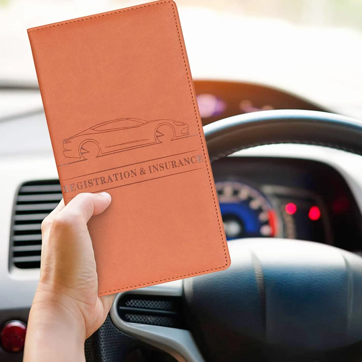 Porta Carte Documenti Auto in Pelle PU, Supporto Assicurazione Auto, Portadocumenti Immatricolazione, Patenti, Marrone
