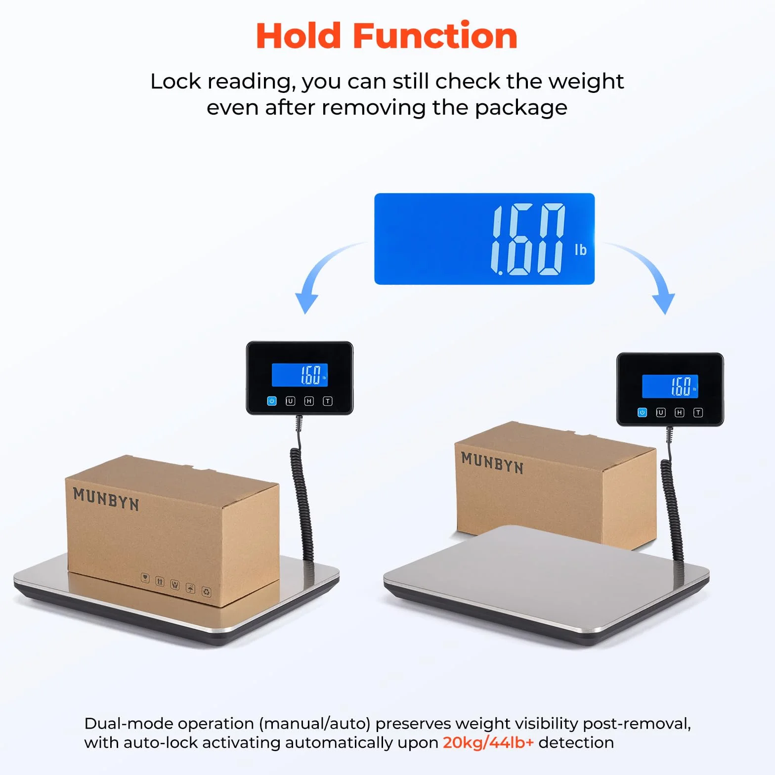 MUNBYN Bilancia elettronica da 200 kg/440 libbre con supporto pieghevole, display LCD, funzione tara/Hold