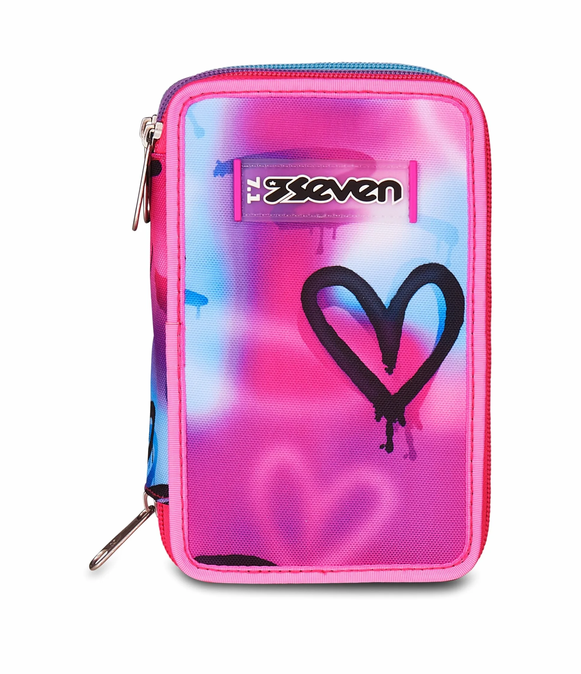 Seven Astuccio Scuola 3 scomparti con Matite Pennarelli Penne 3 Zip rosa/azzurro