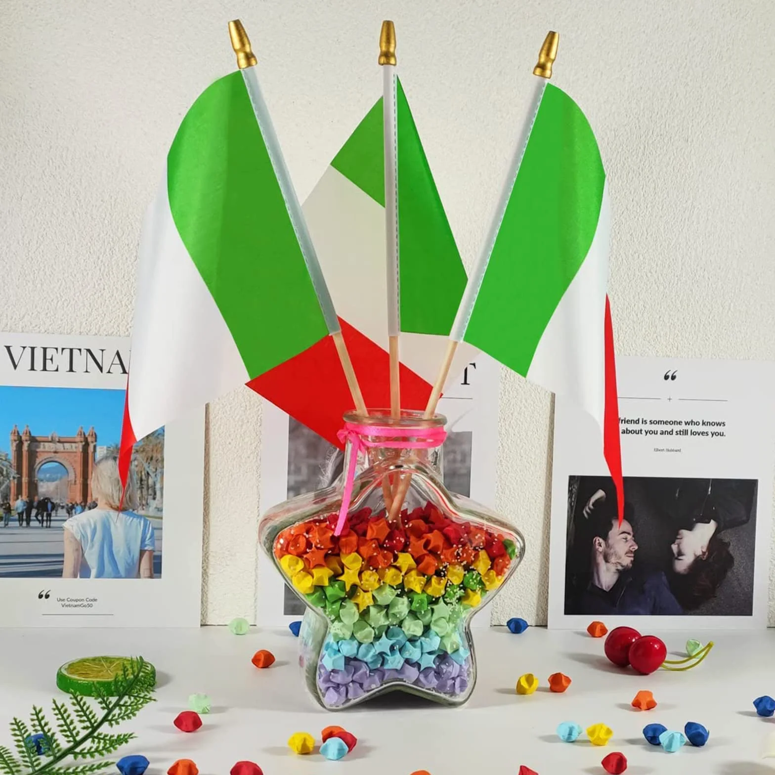 Bandiera dell'Italia a Manovella Con Bastoncino - Mini Bandiere Italiane 10 PCS