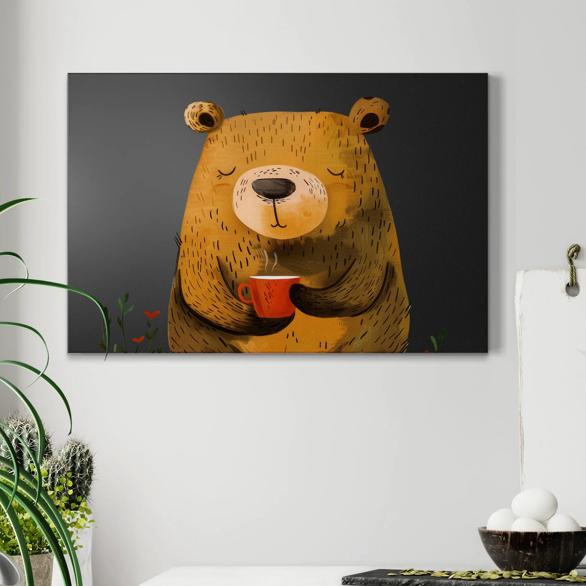 DEQORI Lavagna magnetica con stampa UV | motivo "pausa caffè orsacchiosa" | Design rettangolare 60 x 40 cm | Lavagna in metallo gesso scrivibile – Decorazione da parete per cucina, corridoio