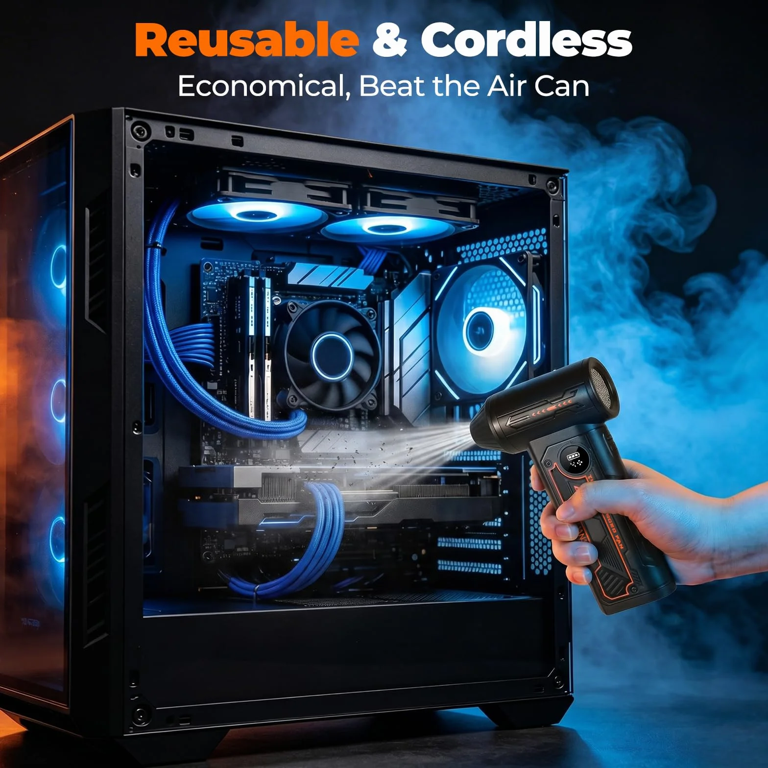HANSILK Soffiatore ad Aria Compressa Elettrico - 150000 RPM con 4 Velocità Regolabili e Display LED, Batteria Ricaricabile Senza Fili, Rimuovi Polvere per PC Tastiera Auto Casa Ufficio