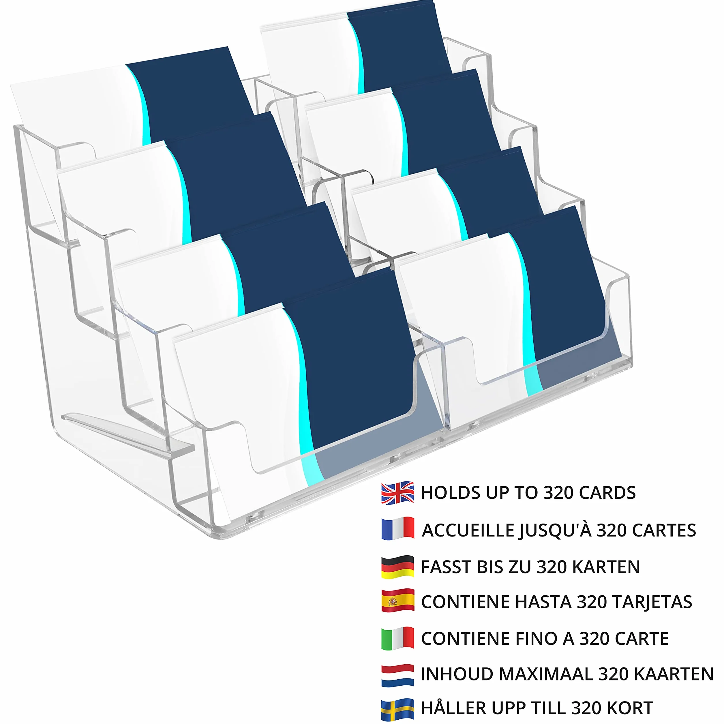 Belle Vous Porta Biglietti da Visita Trasparente Acrilico 4 Livelli 8 Sezioni 320 Biglietti 2pz