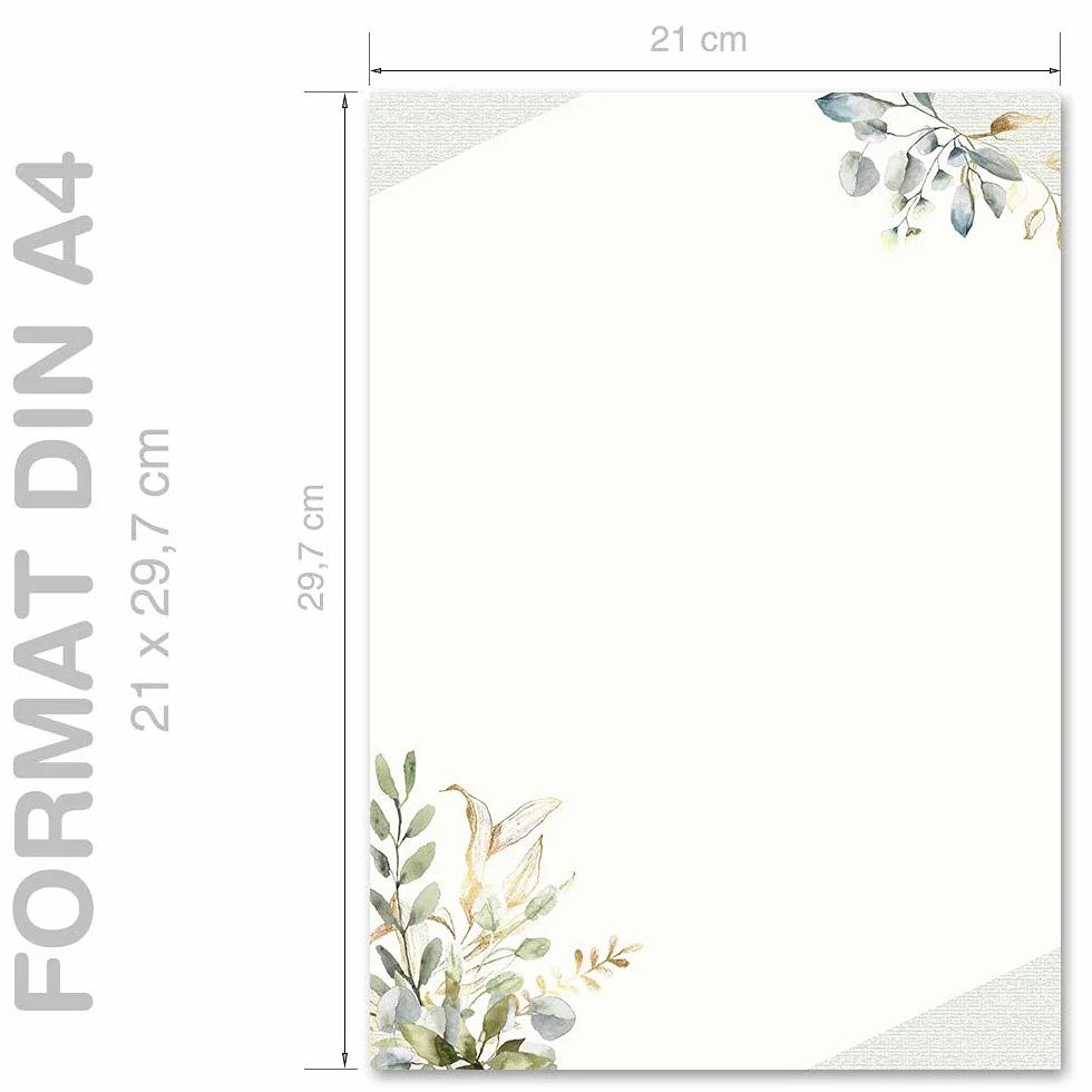 Carta da lettera decorata RAMI VERDI DIN A4 Fiori & Petali
