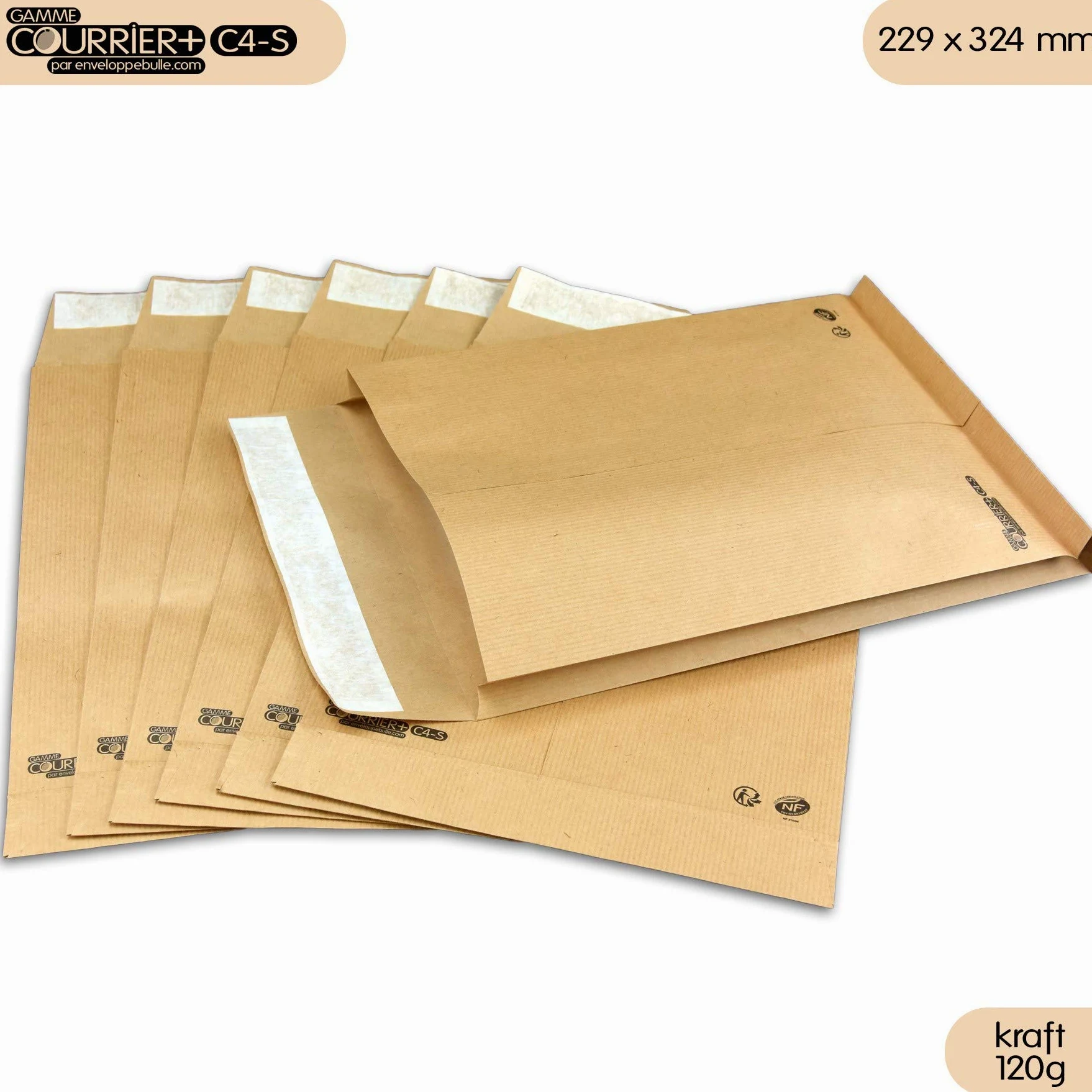 Buste in carta Kraft, 120 g, a soffietto, formato C4