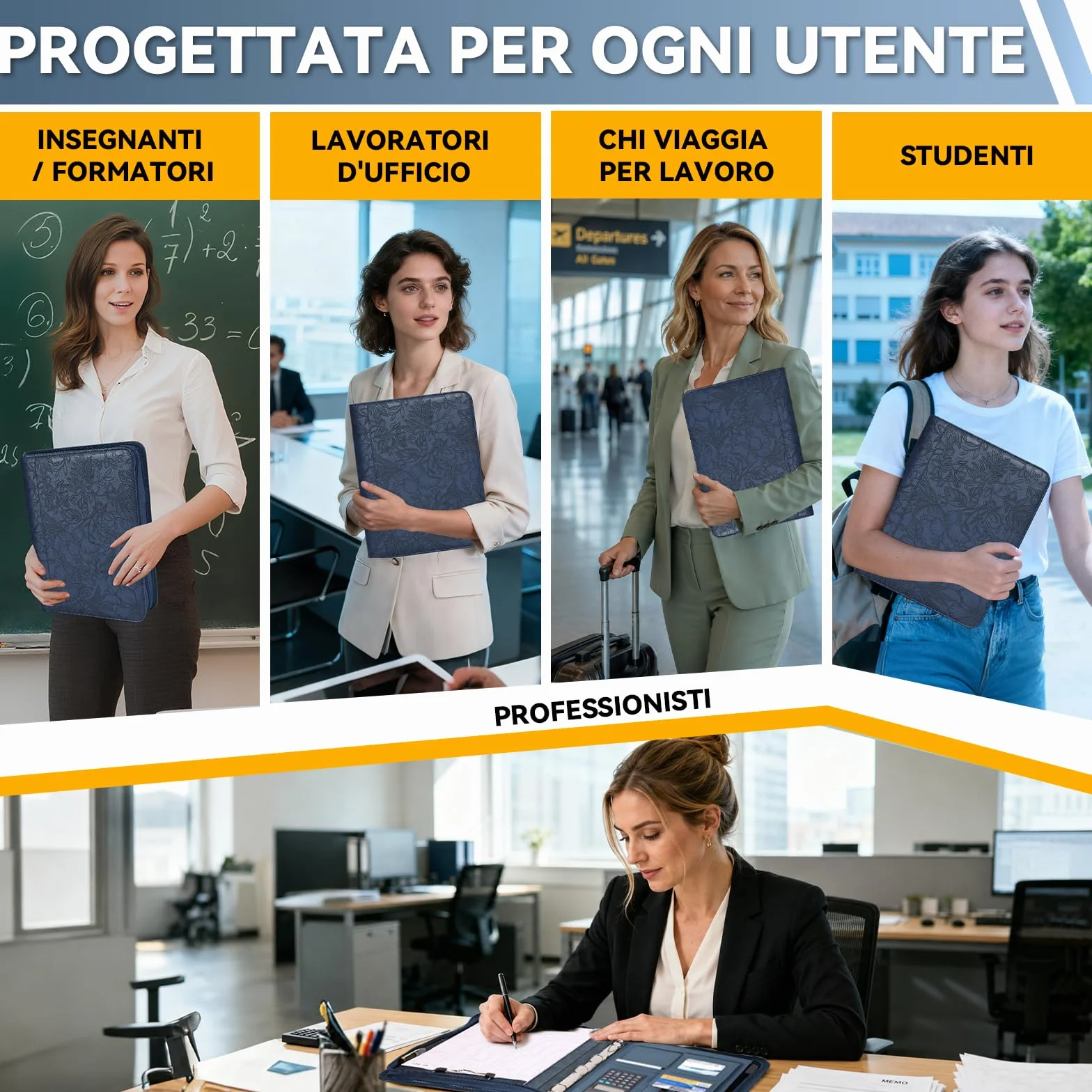 Leathario Cartella Portadocumenti A4 in Pelle PU Portablocchi Unisex per Ufficio Conferenza Cartellina Custodia Organizzatore con Quaderno regalo uomo e donna