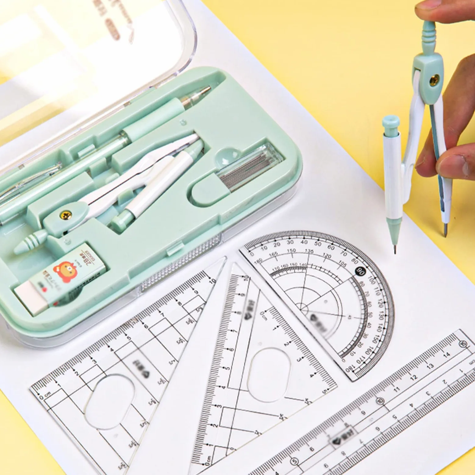Compassi per tracciare Set geometry Set disegno bussola 0.7mm Matita meccanica Gomma da matita Protrattore Righers Drafting Bussola 8 pezzi set for studente Strumenti di misura ( Color : B )