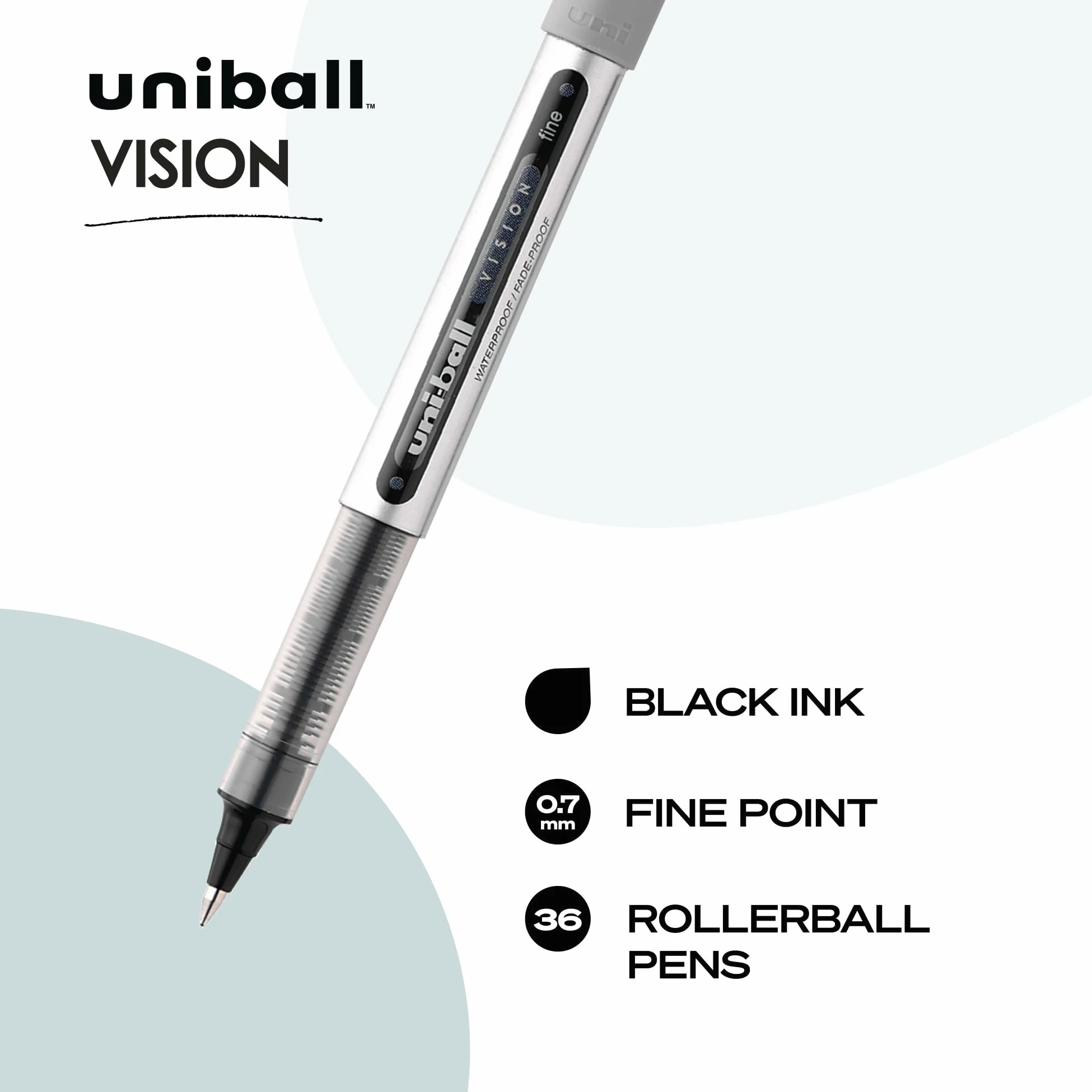 uni-ball Vision, penne a sfera, punta fine, inchiostro nero, 36 pezzi