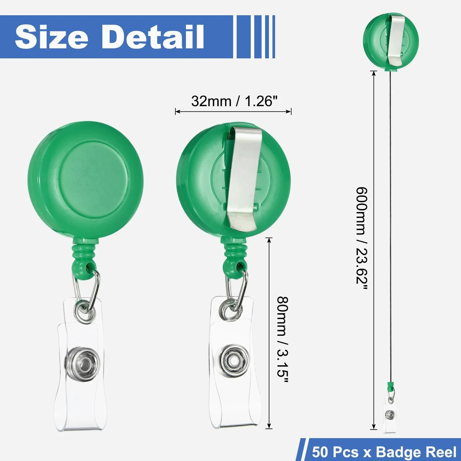 PATIKIL 50 Pcs Portabadge Retrattile Per Tessere Per Insegnanti Verde Scuro | Con Clip A Coccodrillo Girevole, Di Identificazione, Dipendenti Articoli Ufficio