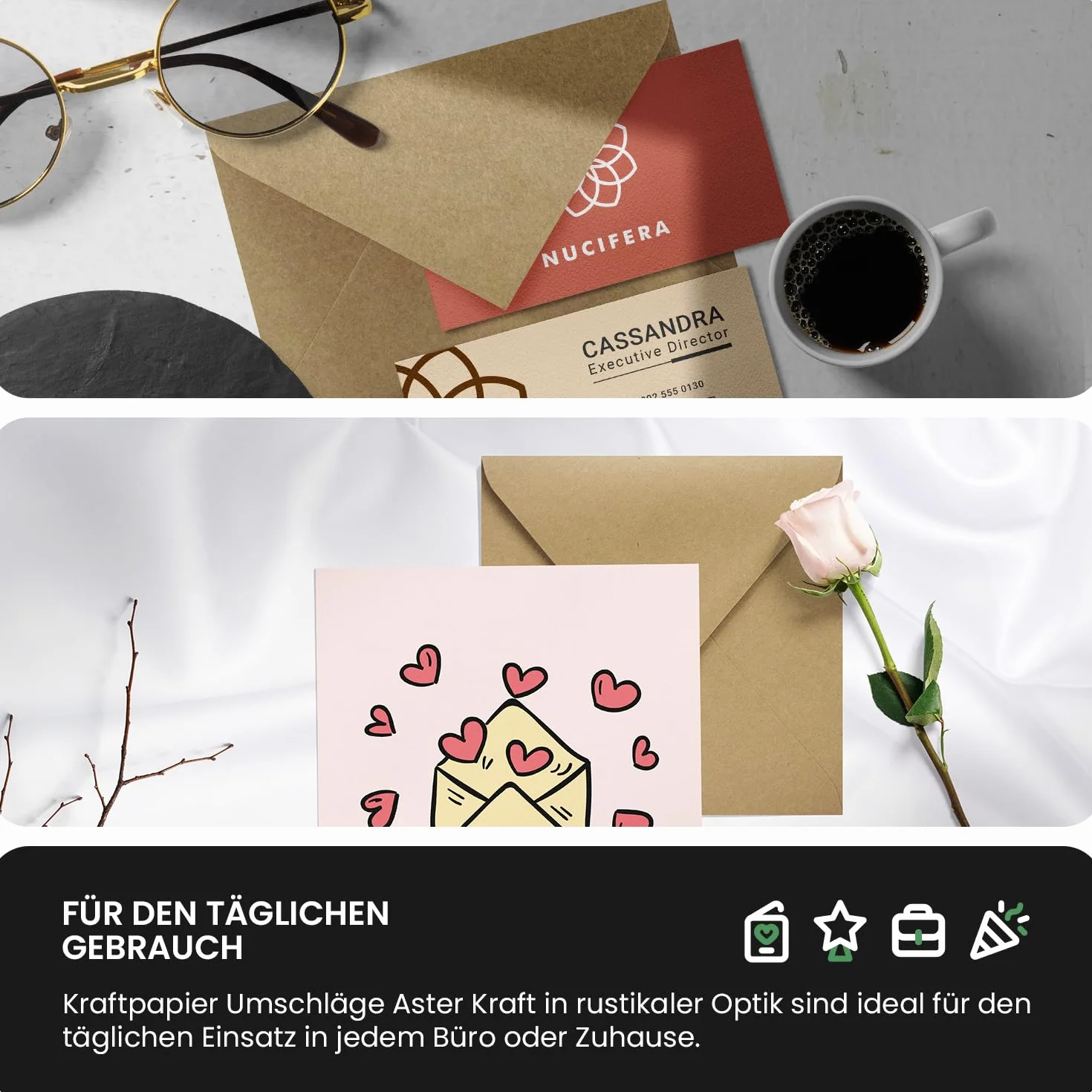 Aster Kraft buste quadrate carta kraft marrone 15,5 x 15,5 cm 100g Netuno 50
