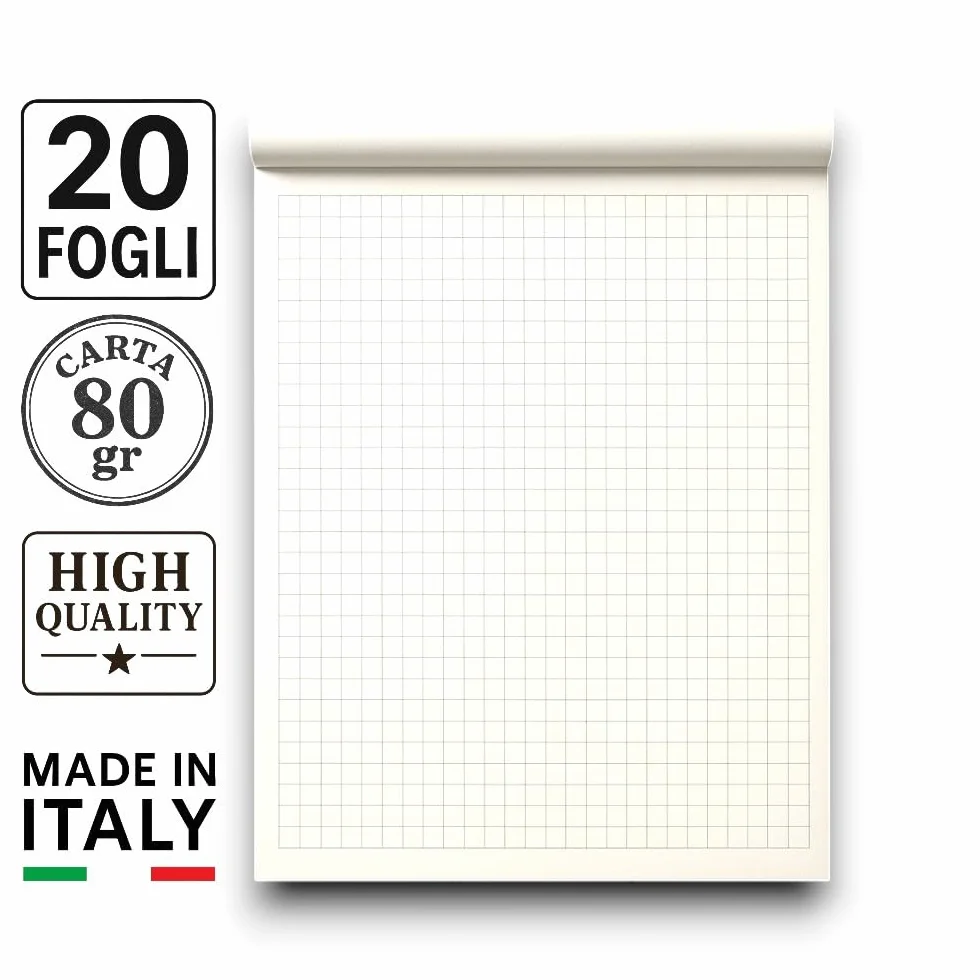 Aurora Store - 5 BLOCCHI LAVAGNA A FOGLI MOBILI da 20 FOGLI 70x100 cm RIGATURA A QUADRETTI 80 gr. per lavagna cavalletto CARTA BIANCA QUALITA'FORATURA UNIVERSALE per tutte le lavagna
