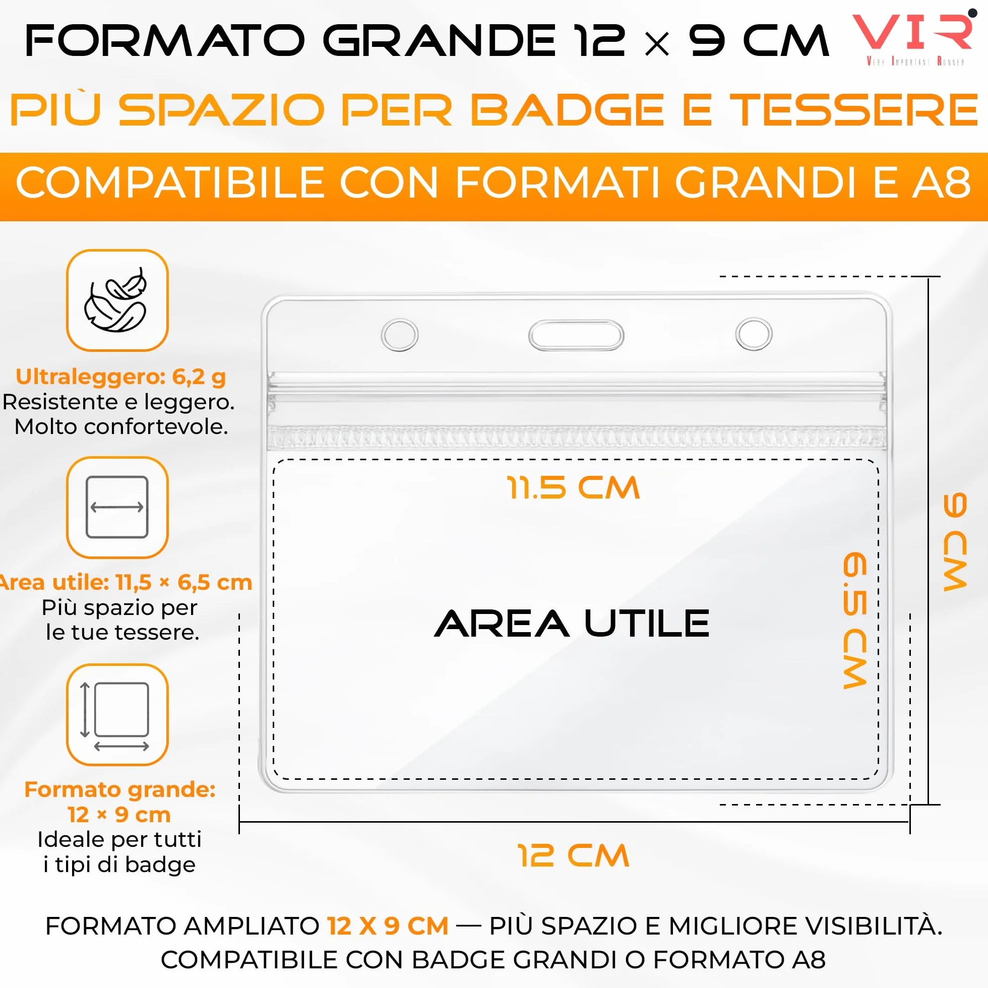 Porta Badge Trasparenti Impermeabile in PVC con Bordi Termosaldati e Apertura Superiore - 100 Pezzi