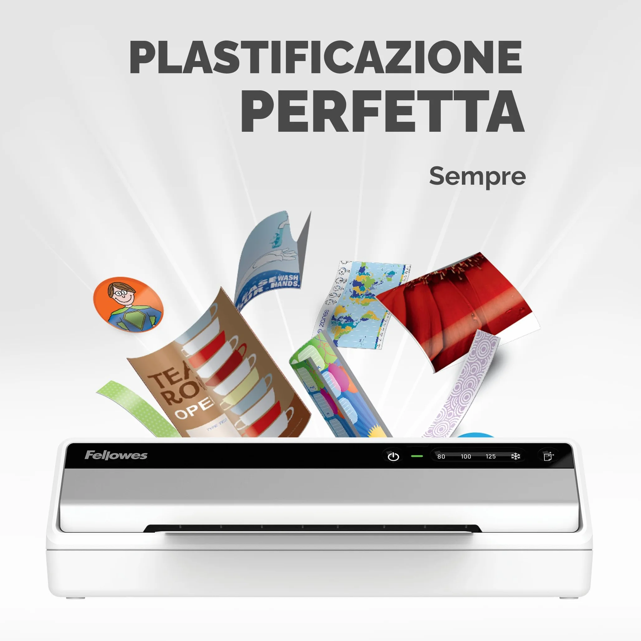 Fellowes Saturn A4 Plastificatrice per piccoli uffici – InstaHeat, pronta in 60 secondi, anti-inceppamento, spegnimento automatico – per pouches 80/100/125 micron – include 10 pouches – casa e ufficio
