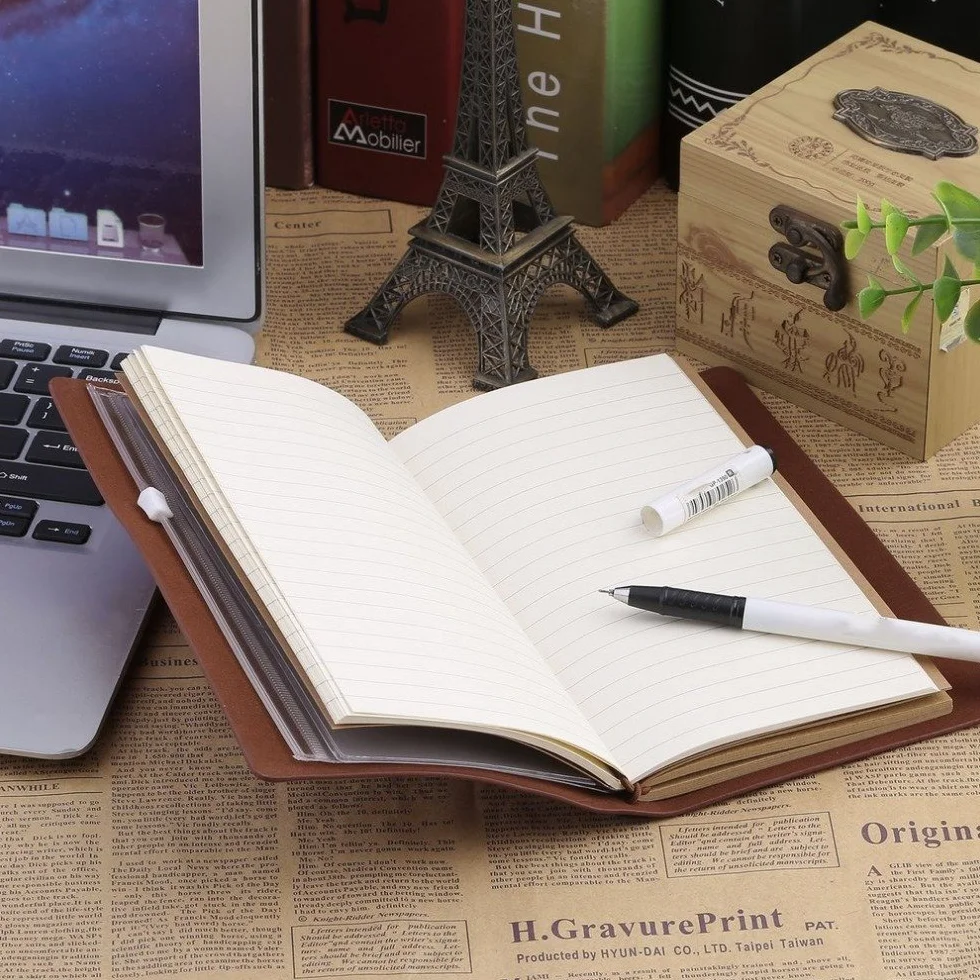 quaderno in Pelle, Diario Portatile for Studenti, Scuola, cancelleria, Scrittura, Viaggi d'Affari, diario, Agenda, Fai da Te, Regalo di Compleanno(Brown)