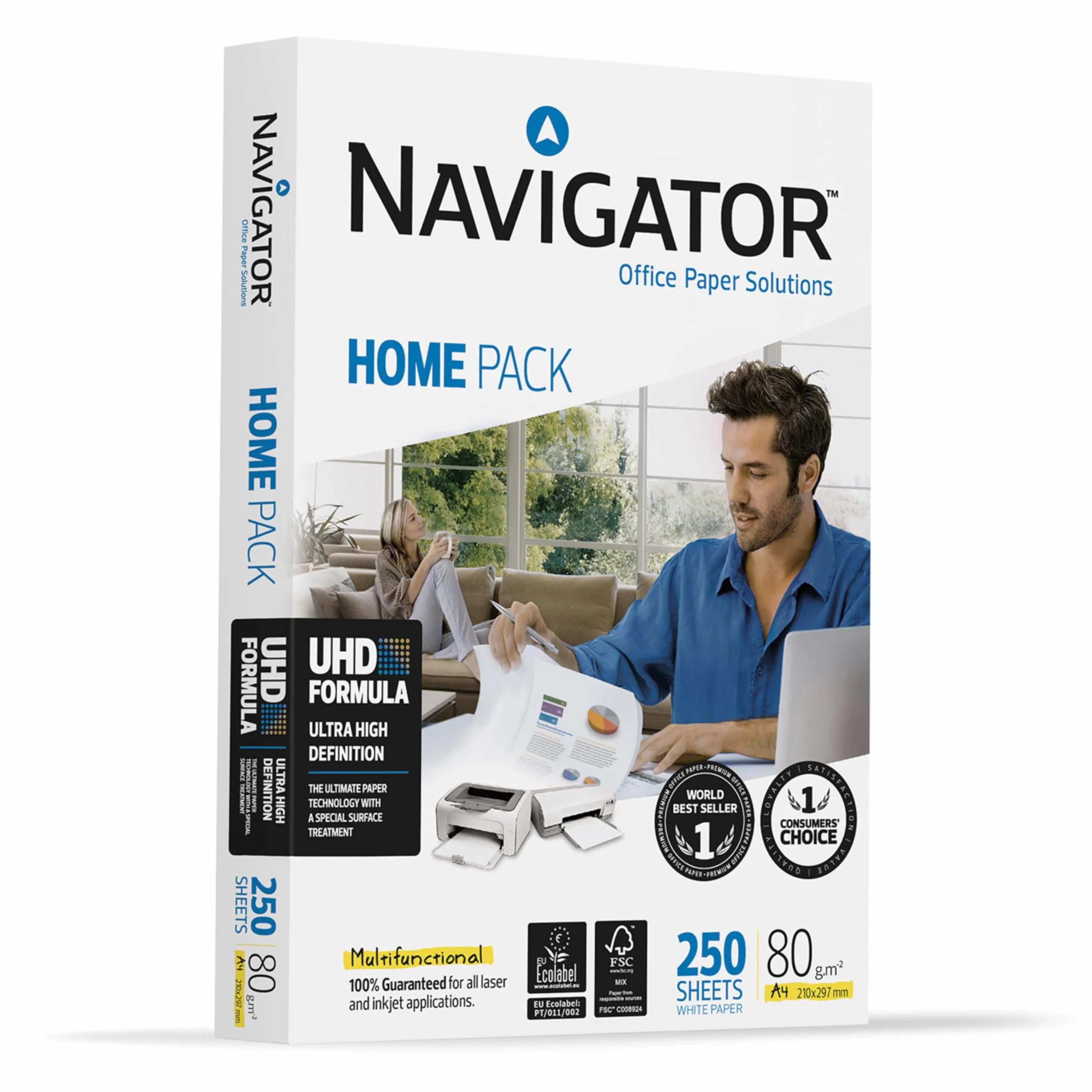 Navigator Home Pack Carta A4 80gr 250 Fogli per Stampante Inkjet, Laser