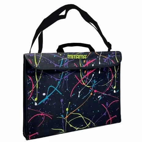 Memotak Mitama Valigetta in Tessuto con Tracolla per Scuola e Tempo Libero, Fogli A4 e A3, Resistente e Rinforzata, Colori Assortiti (MESSY BLACK)
