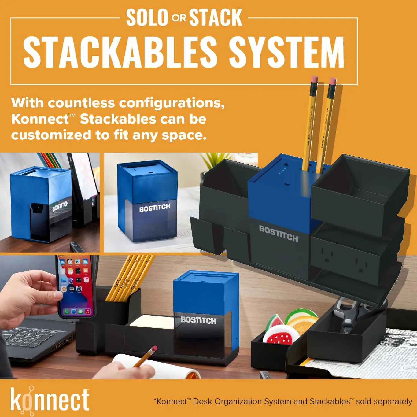 Bostitch Konnect - Temperamatite a batteria ricaricabile per organizer da scrivania KT2 n. 2/matite colorate, blu
