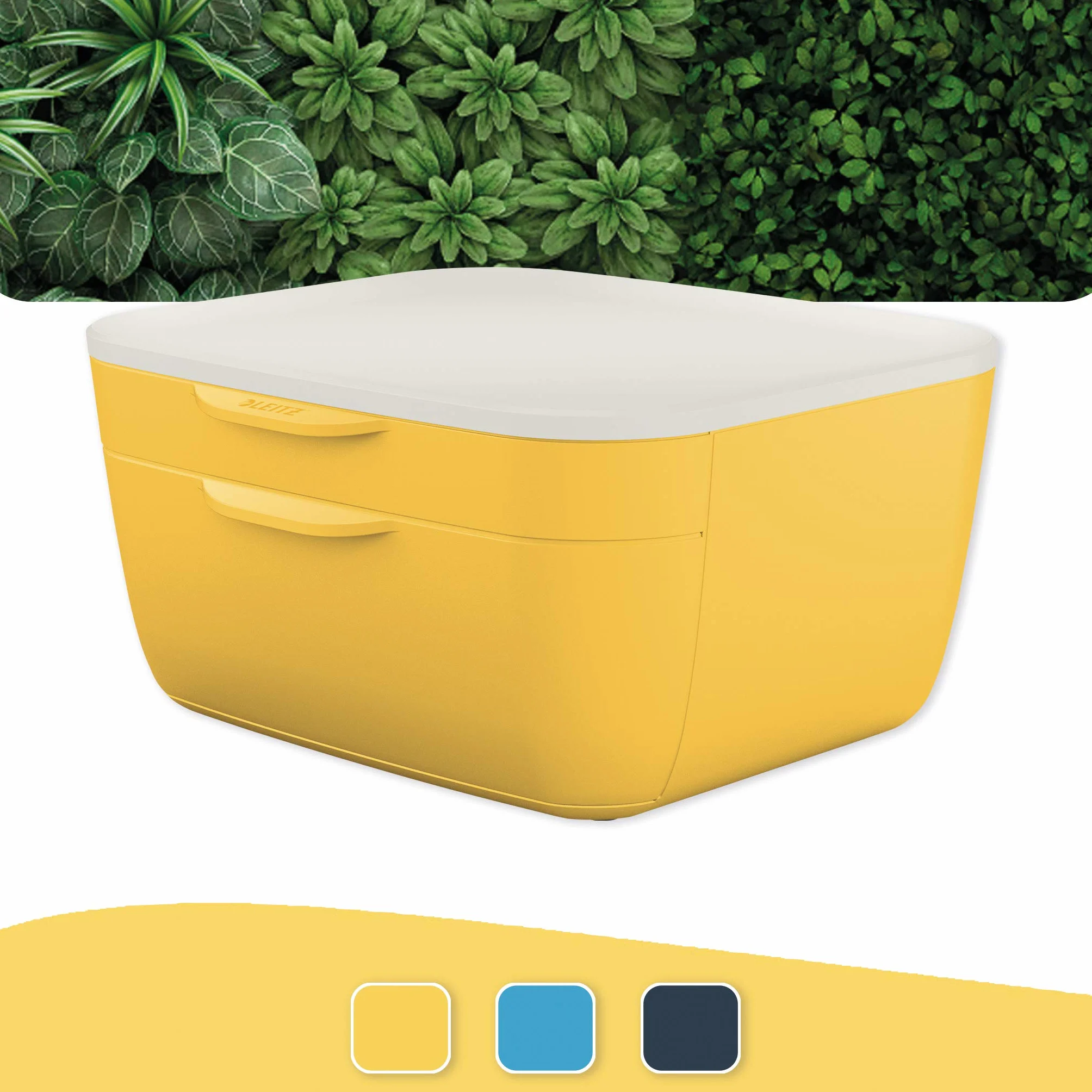 Leitz Cassettiera a 2 Cassetti, Gamma Cosy, Organizer per Riporre Documenti, Penne, Cavi e Riviste, Adatta per Casa e Ufficio, Giallo Caldo, 53570019