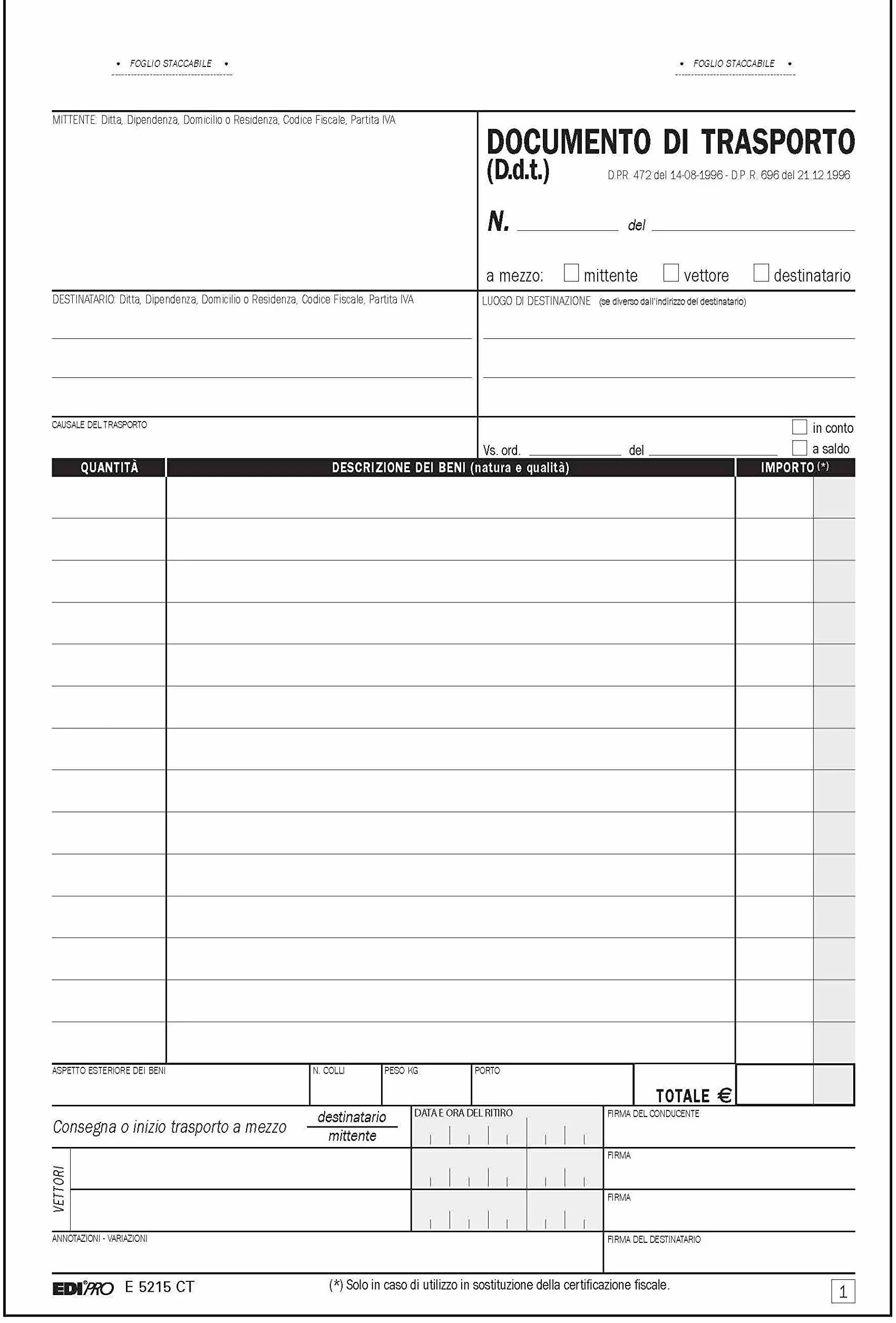EDIPRO E5215CT Blocco documento di trasporto 33x3 autoricalcante 15x21,5