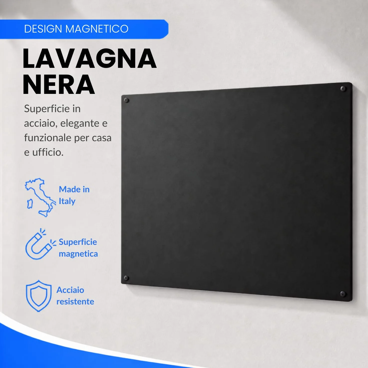INOXLM lavagna magnetica da parete cancellabile in Acciaio, Nero 60x44cm, lavagna per calamite ideale per casa e ufficio, pennarello bianco incluso - Made in Italy