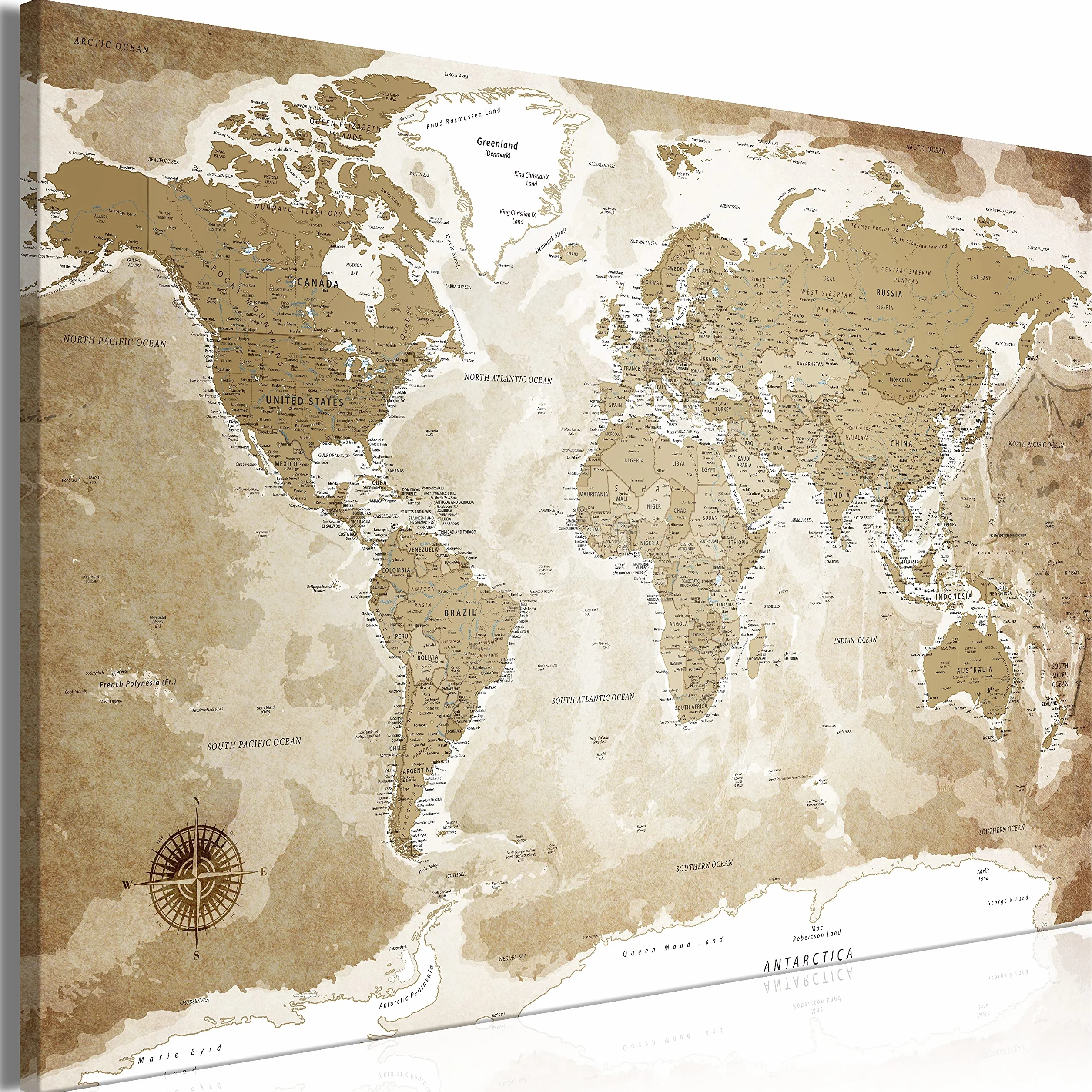 murando - Lavagna Di Sughero per Puntine - Mappa Mondo 120x80 cm 1 Pezzo - Bacheca Sughero da Parete & Quadro su tela in un Uno - Grande Decorativo per Parete per le Note - Terra k-C-0127-p-a