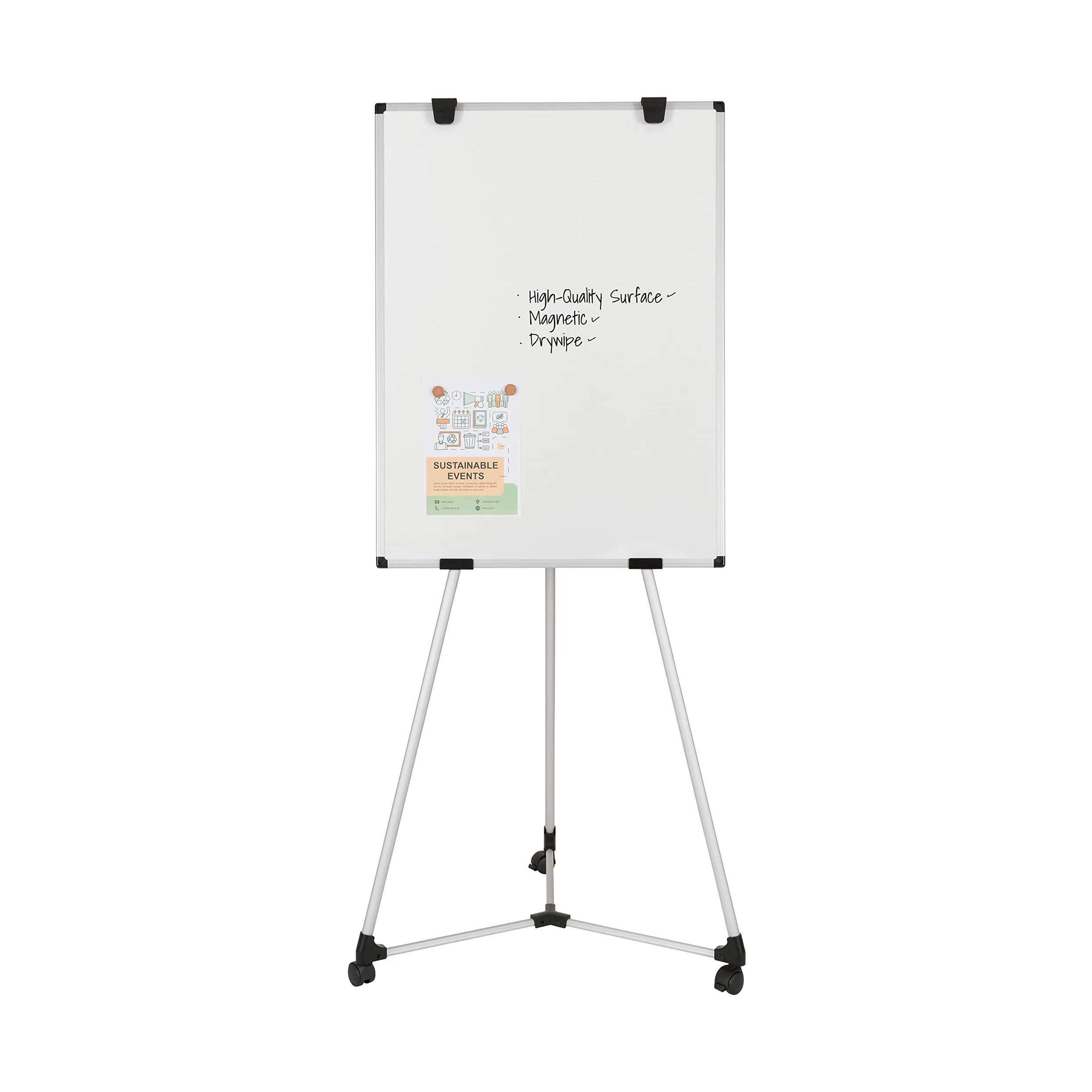 Bi-Office Earth Kyoto Lavagna Portablocco Treppiede, Superficie In Acciaio Laccato Magnetico, 70 x 100 cm (formato Euro), Superficie Cancellabile A Secco, Cornice In Alluminio