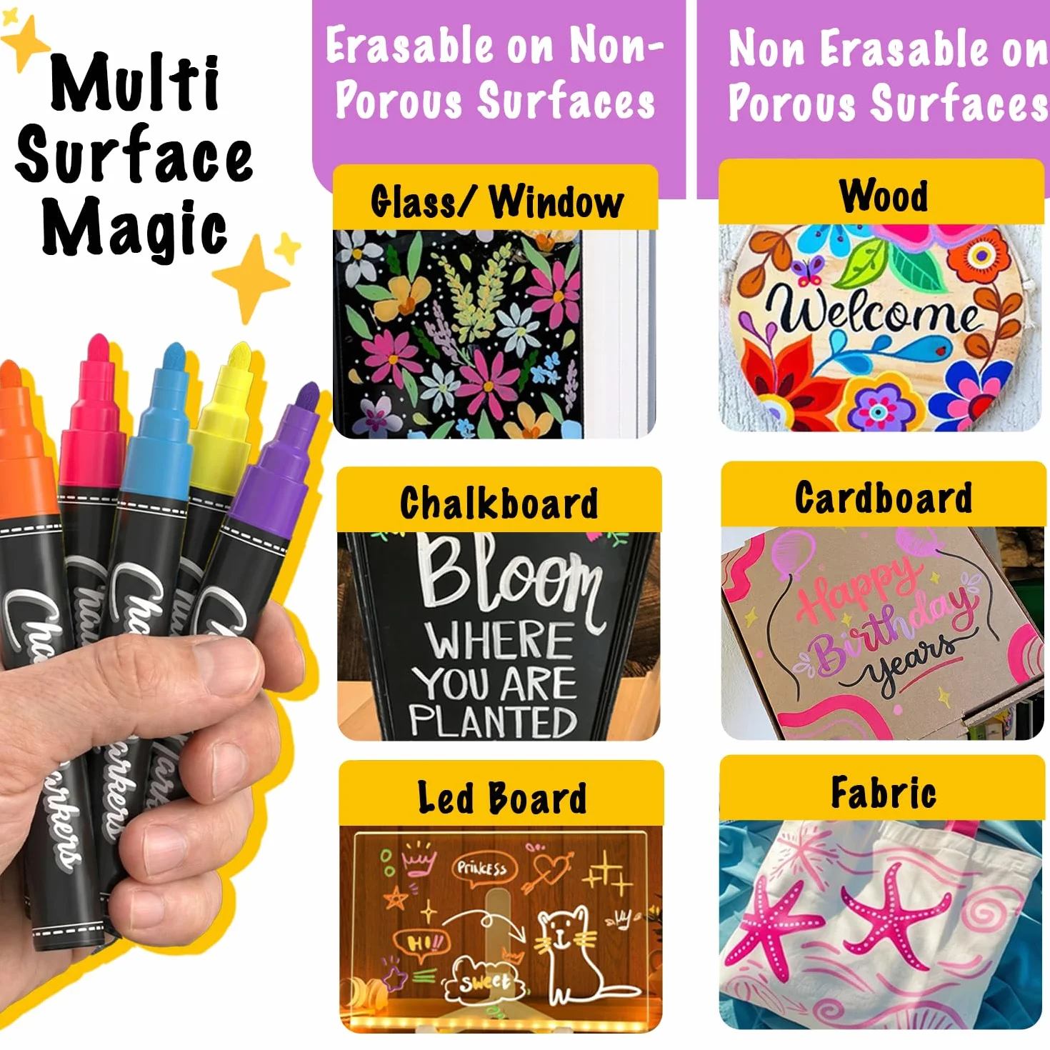 Chalkola Liquid Chalk Pens for Blackboard, Chalkboard, Whiteboard, Window, Labels, Glass, Board - Pack of 40 (Neon, Pastel & Metallic) Paint Colours - Wipeable Chalk Markers - 6mm Reversible Tip
