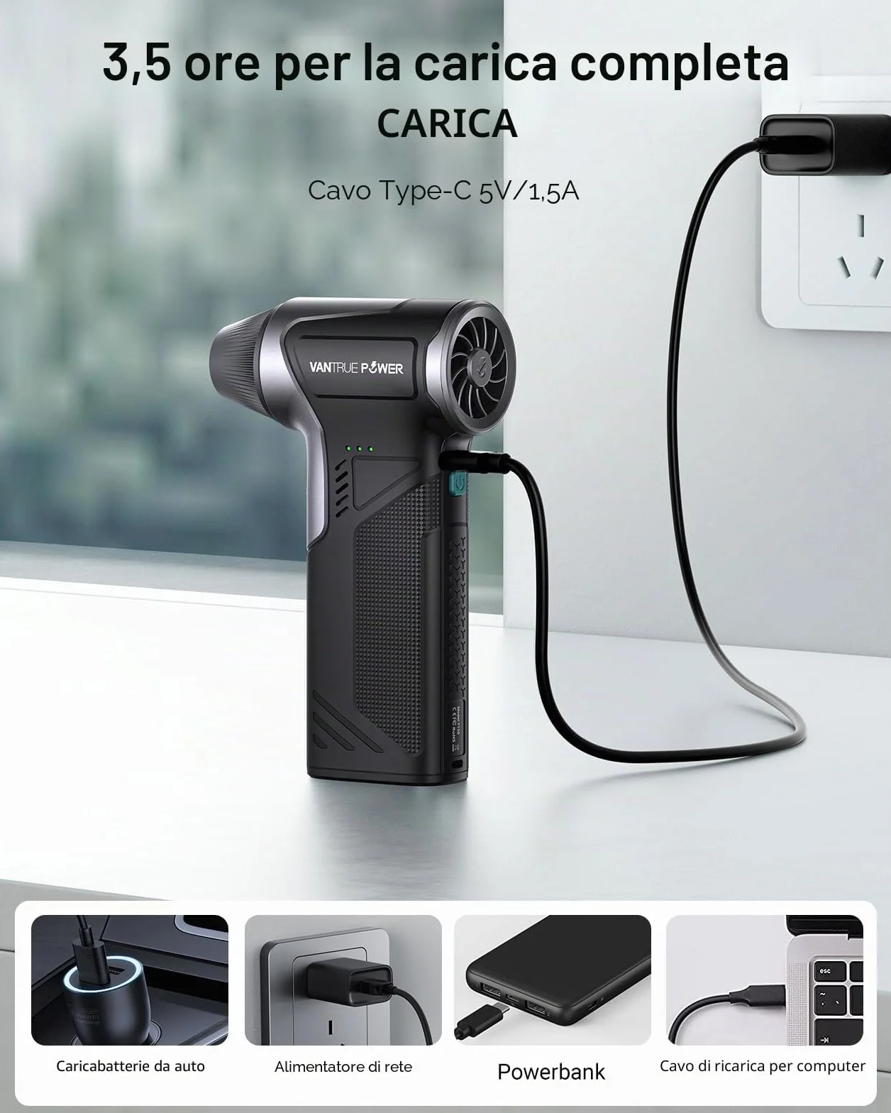 T150 Soffiatore d'aria wireless ad alta velocità, 110.000 RPM, potente ad aria compressa con 3 livelli – Soffiatore/aspiratore a batteria per PC, auto, casa ed esterni