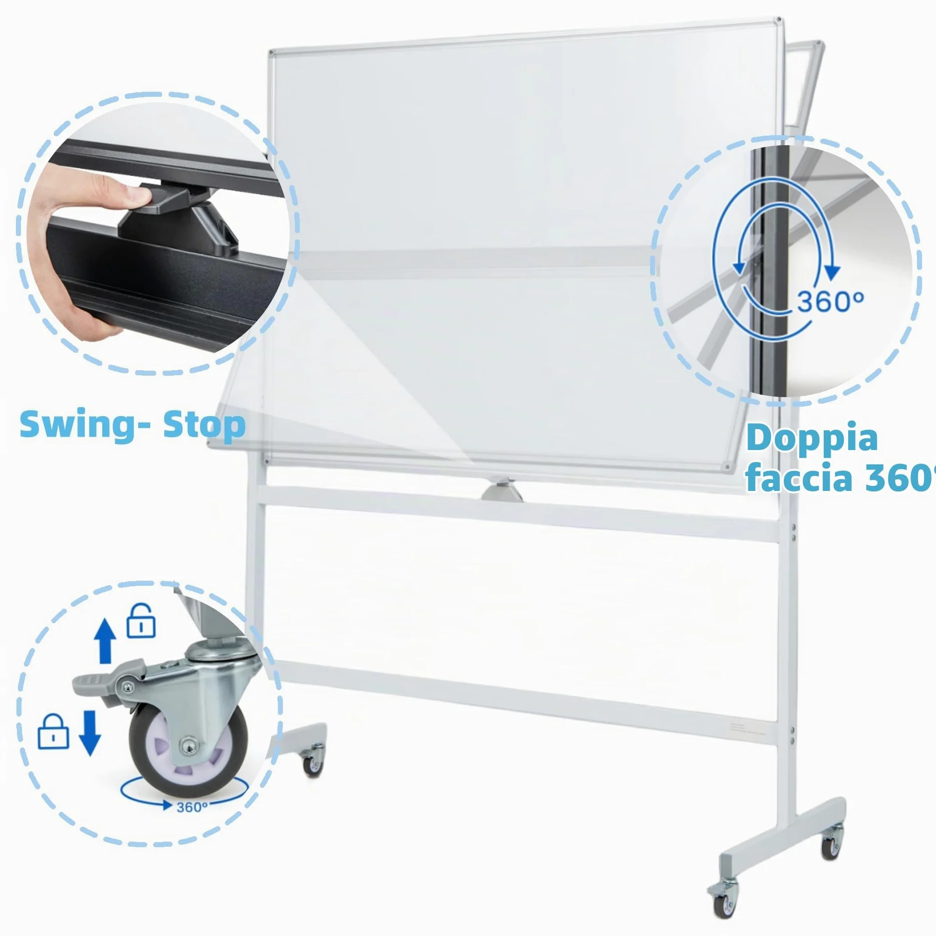 LIFEZEAL Lavagna Magnetica, 120x90 cm, Lavagna con Cavalletto, Lavagna Bianca Cancellabile con Ruote, Lavagna Bifacciale con Fogli di Carta e Girevole a 360 gradi, Regolabile in Altezza (bianco)