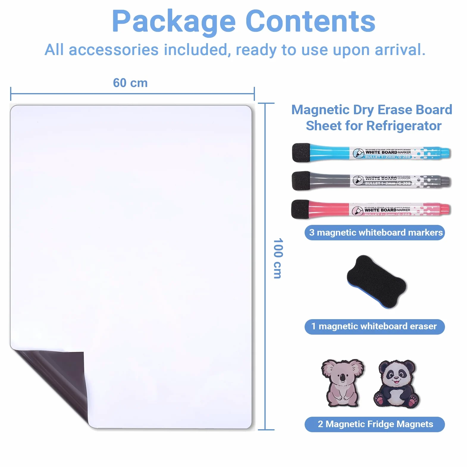 Lavagna bianca magnetica da frigorifero 100 x 60 cm | Lavagna cancellabile e riutilizzabile con 3 pennarelli e 1 cancellino – planner organizzazione casa, cucina, scuola e ufficio