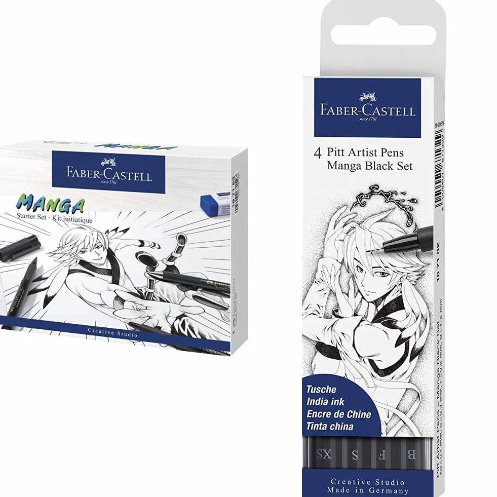 Faber-Castell Manga Set Starter Pitt Artist Pen & 167132 Pitt Artist Manga Set Nero Set 4 Punte Xs, S, F, B