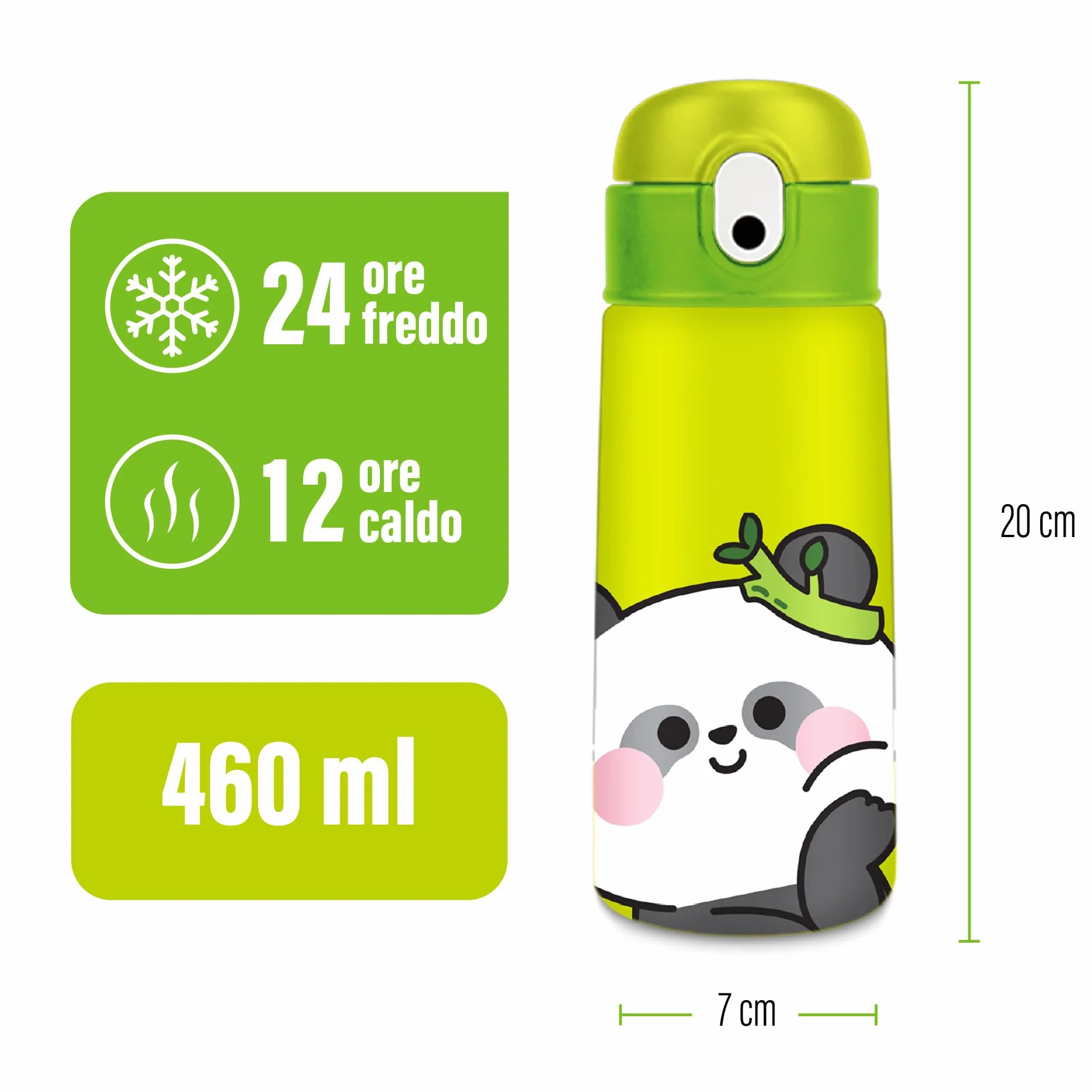 Borraccia termica Tema panda 460ml Acciaio BPA free Cannuccia Mantenimento caldo 12h freddo 24h