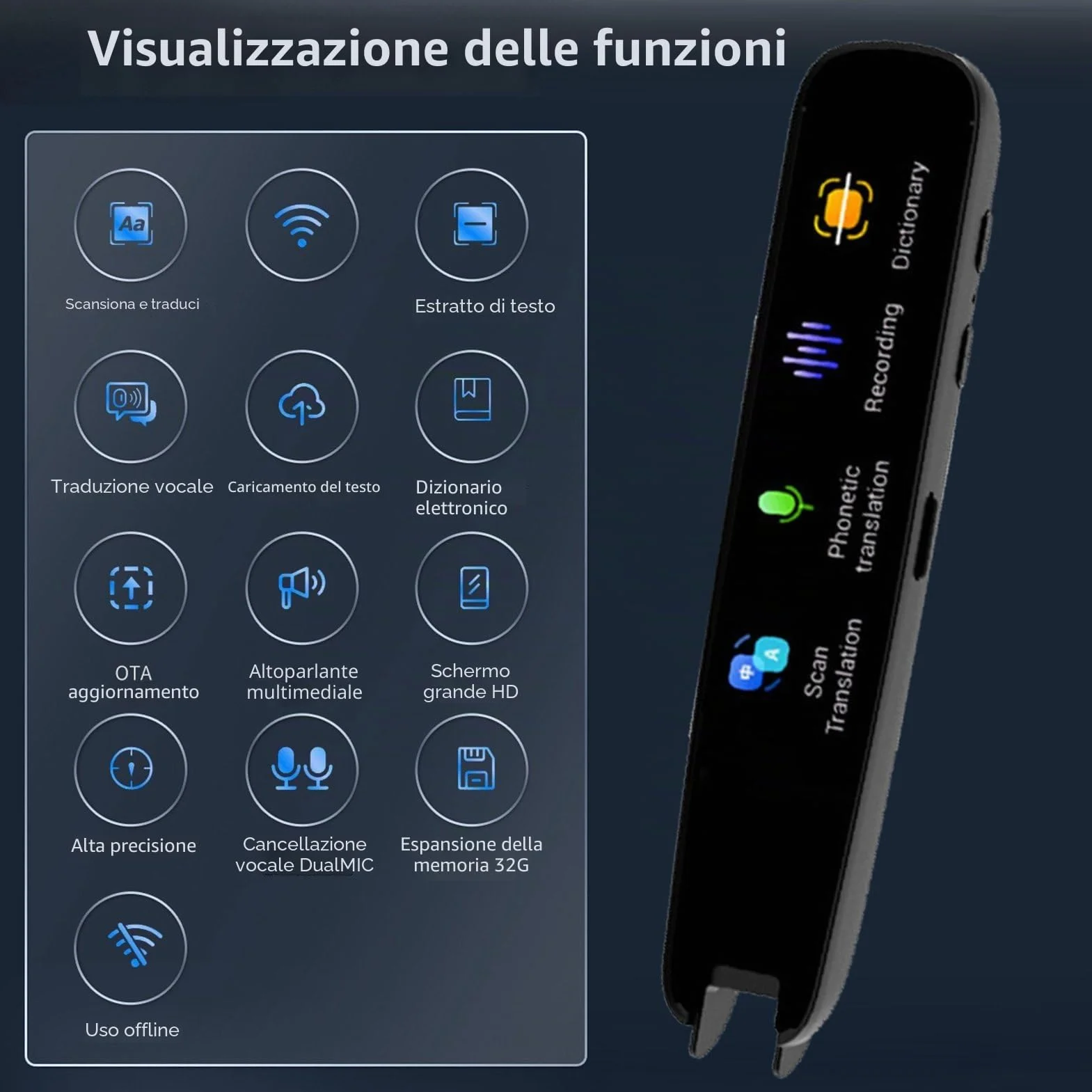 Penna traduttore, penna da lettura per dislessia, dispositivo di lettura da testo a vocale, lettore digitale di penna in 117 lingue, scanner per studenti, adulti, viaggiatori, affari