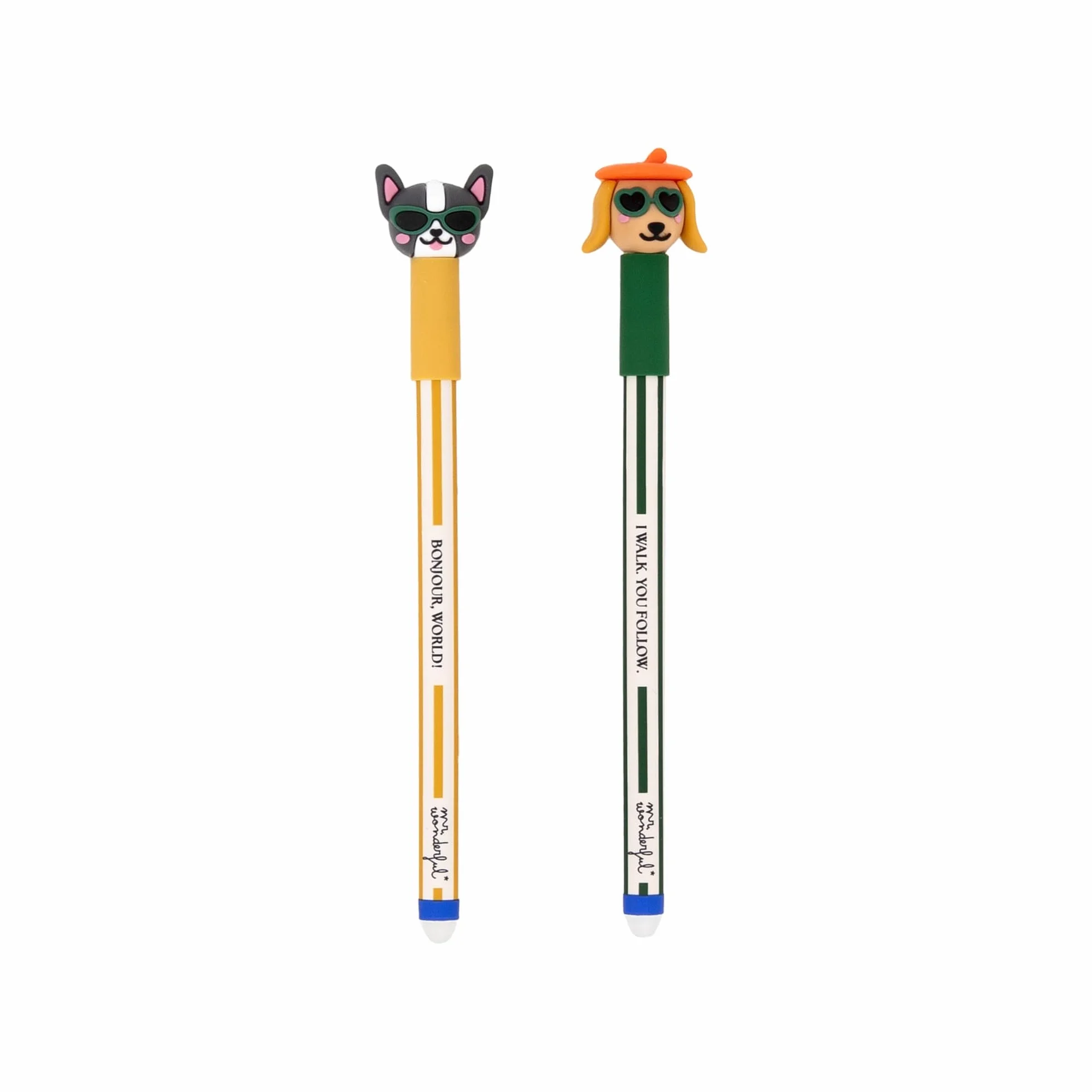 Mr. Wonderful Set 2 Penne Cancellabili Bo-Bo Bassotto e Bulldog Francese – Inchiostro Blu