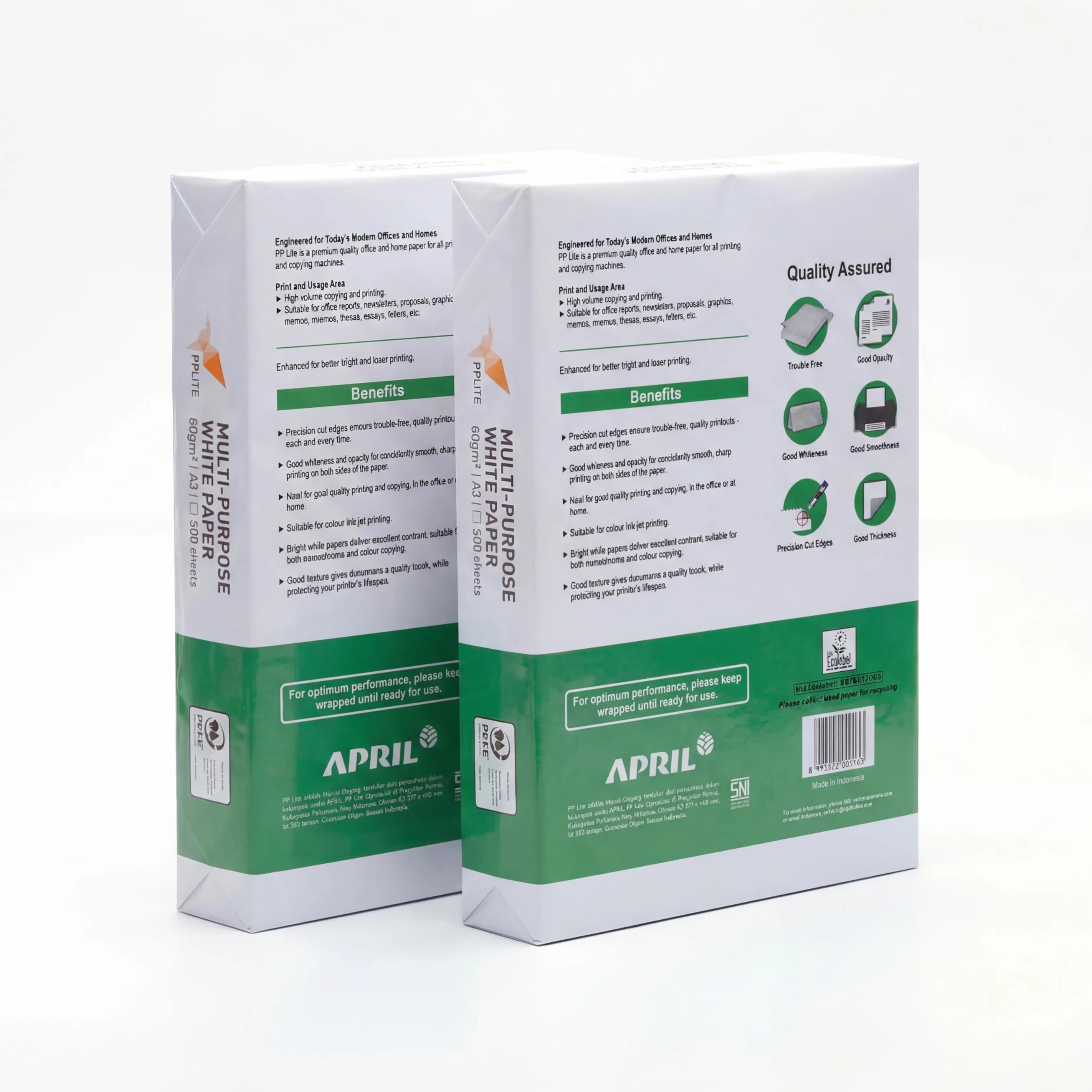 APRIL PP Lite Carta A3 80gr - 1.000 Fogli (2 Risme) - Risma Carta A3 Bianca