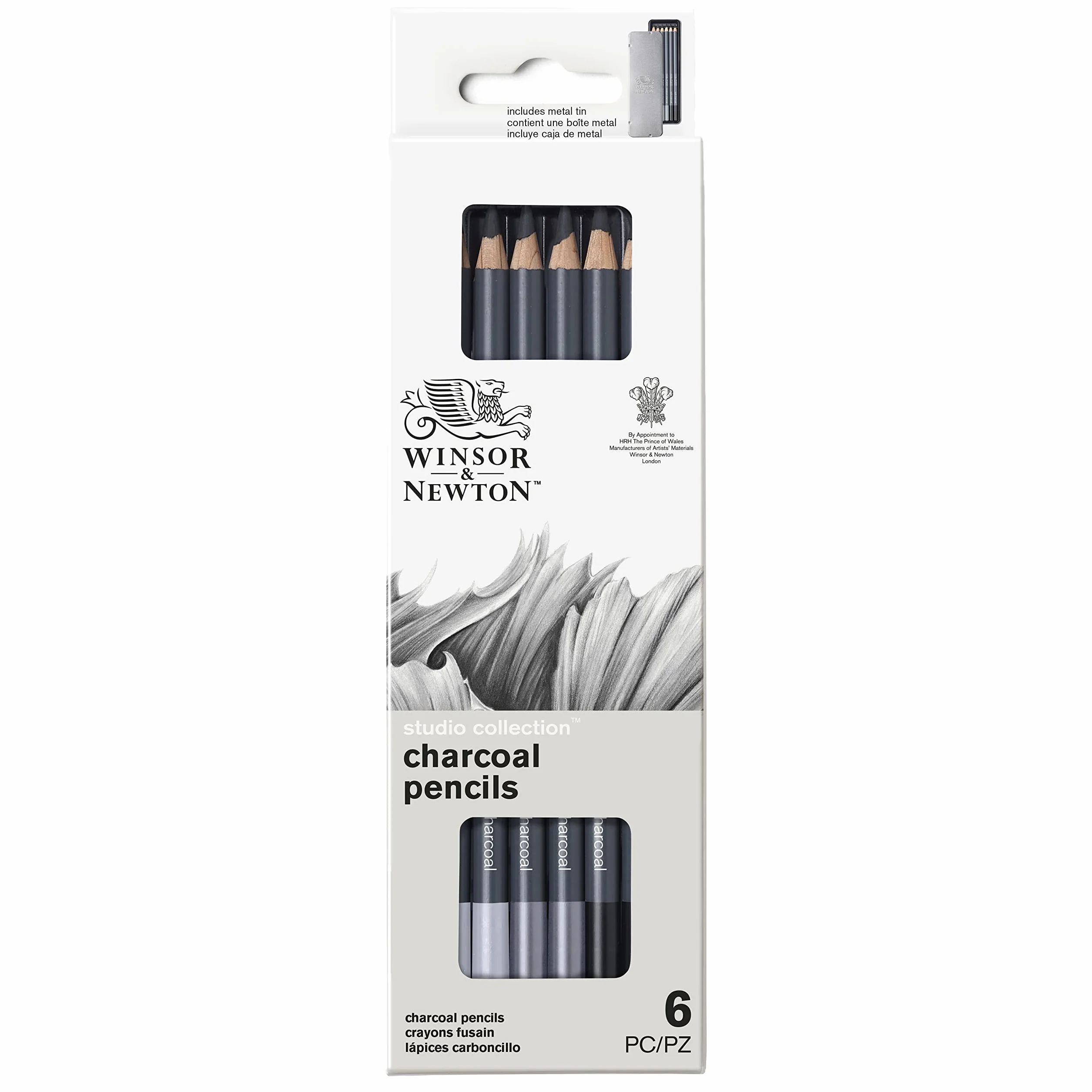 Winsor & Newton Studio Collection Matite Carboncino Scatola In Metallo 6 Pezzi