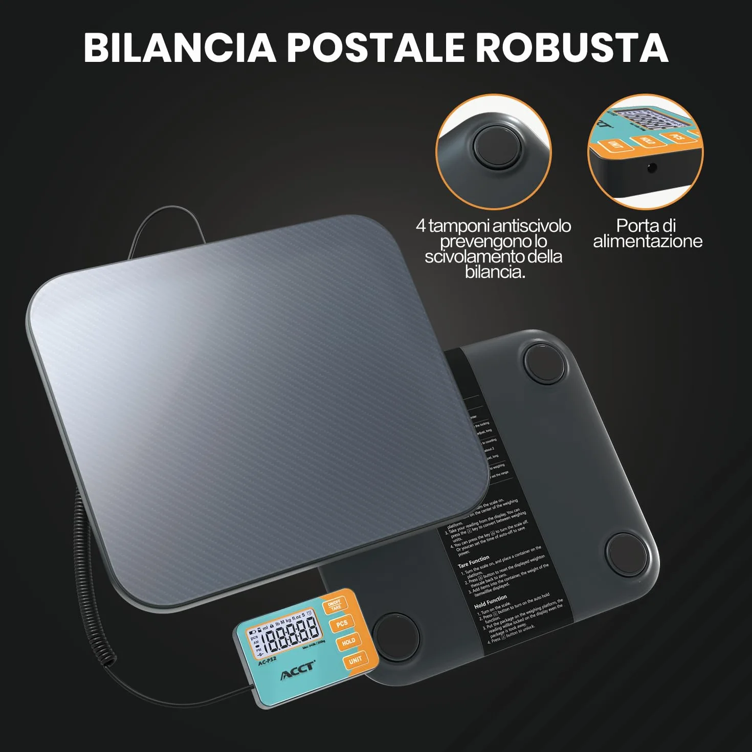 Bilancia da spedizione, 200 kg / 0,01 kg bilancia digitale ad alta precisione postale, con display LCD, funzioni di blocco/tara/conteggio/commutazione unità, adatta per pacchi, bagagli e